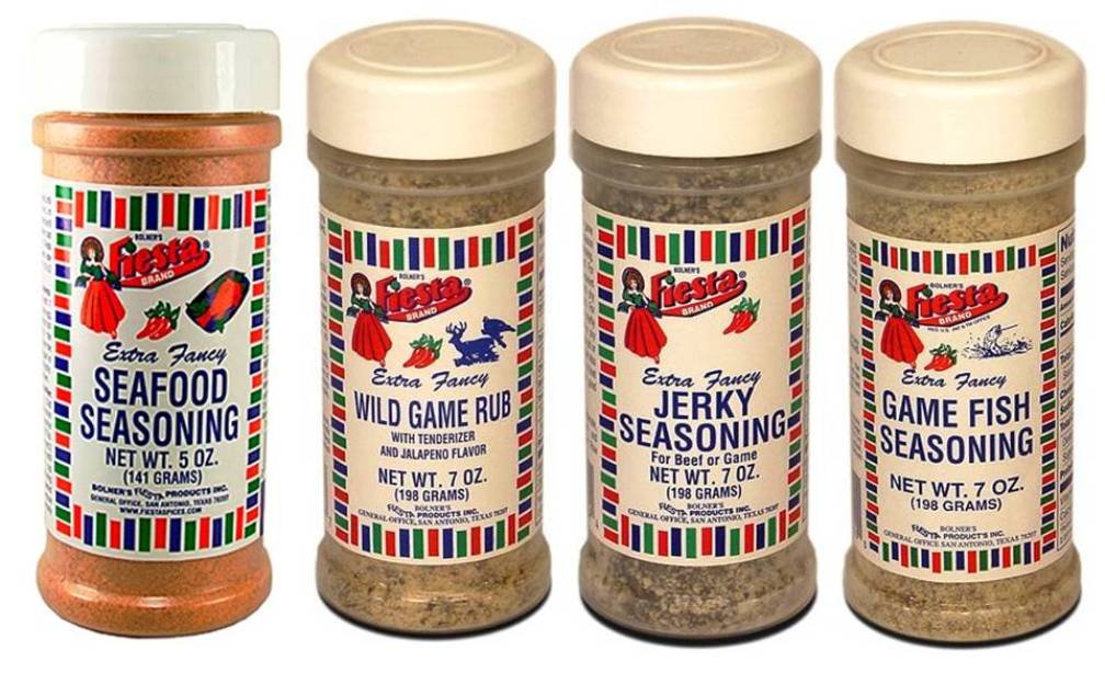Bolner’s Fiesta Game and Fish Seasonings – Paquete variado de condimentos para mariscos, (1) condimento de pescado de caza, (1) condimento de carne