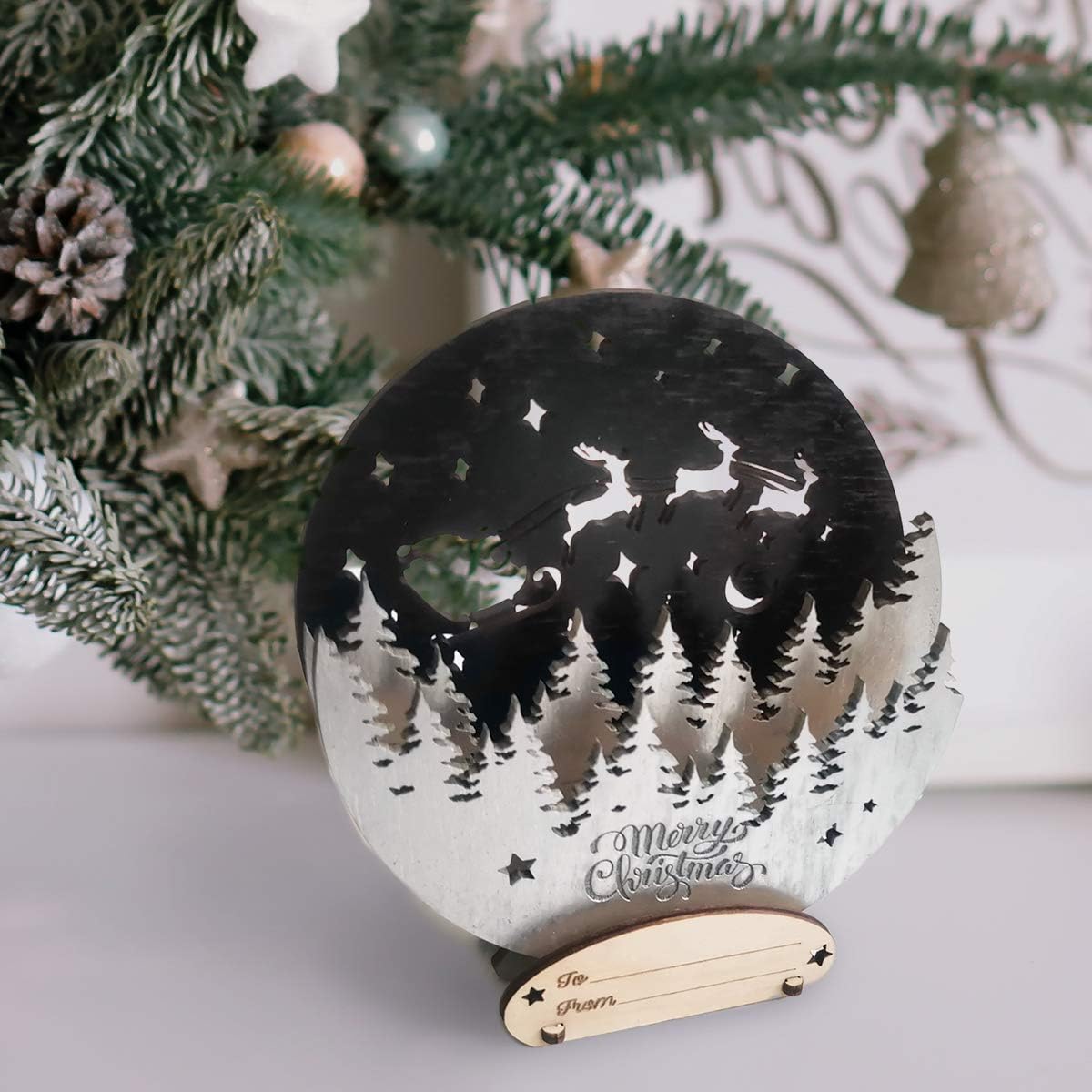 SABA Home Decor Tarjetas de Navidad 3D de madera para regalo tarjeta de felicitación desplegable con felicitaciones personalizadas a tus amigos y