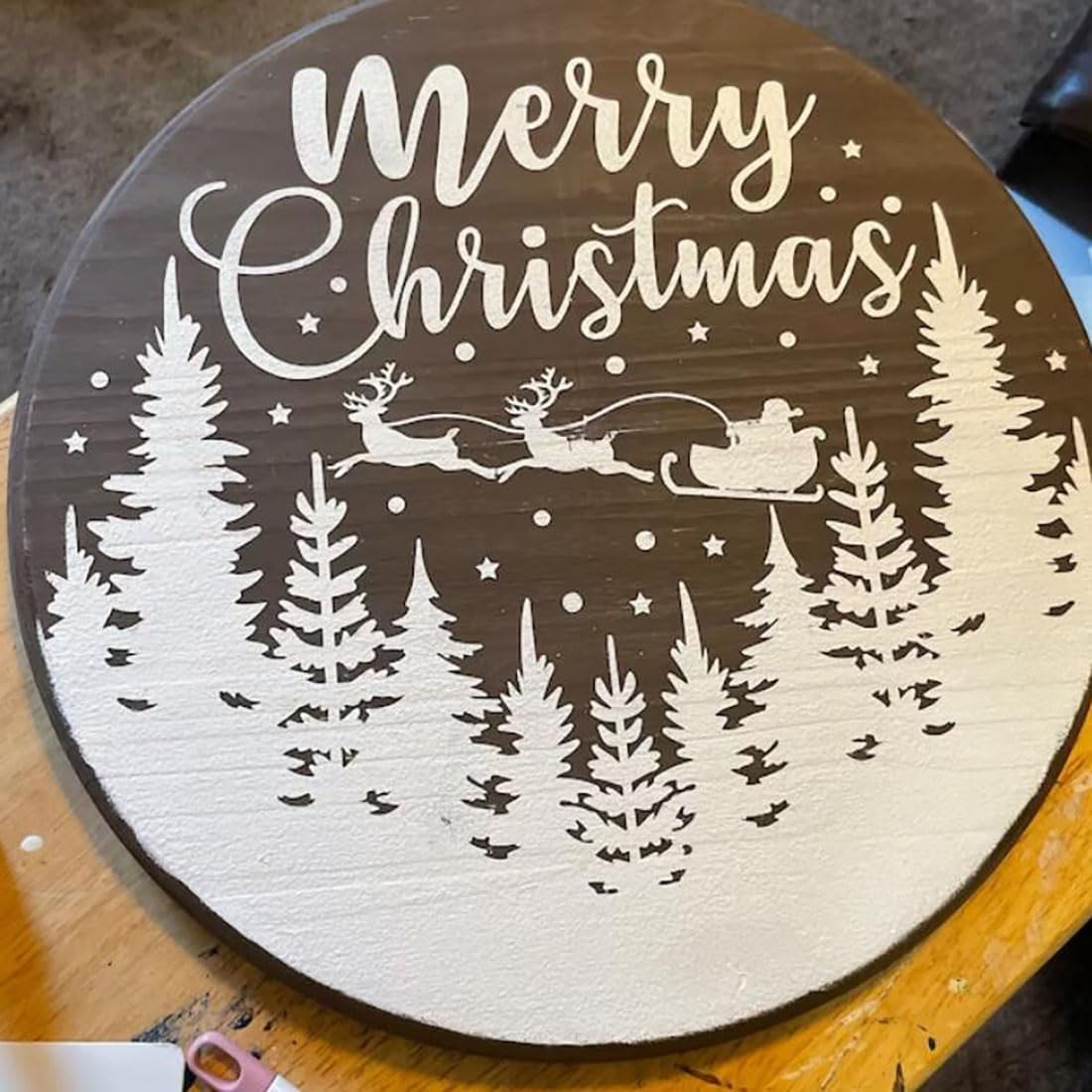 Plantillas navideñas de 12 pulgadas para madera, plantillas redondas de Navidad para pintar plantillas de vacaciones, plantillas de dibujo de Feliz