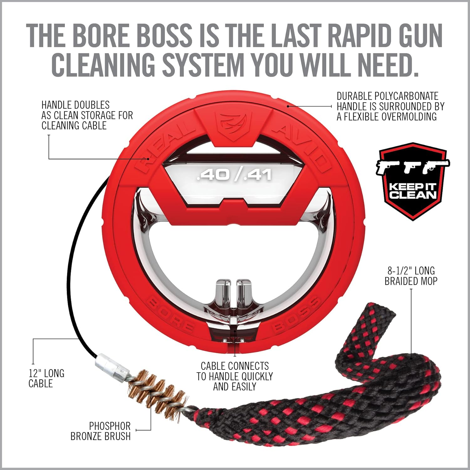 Real Avid Bore Boss Clean Storing, tirar, sistema de limpieza de orificios