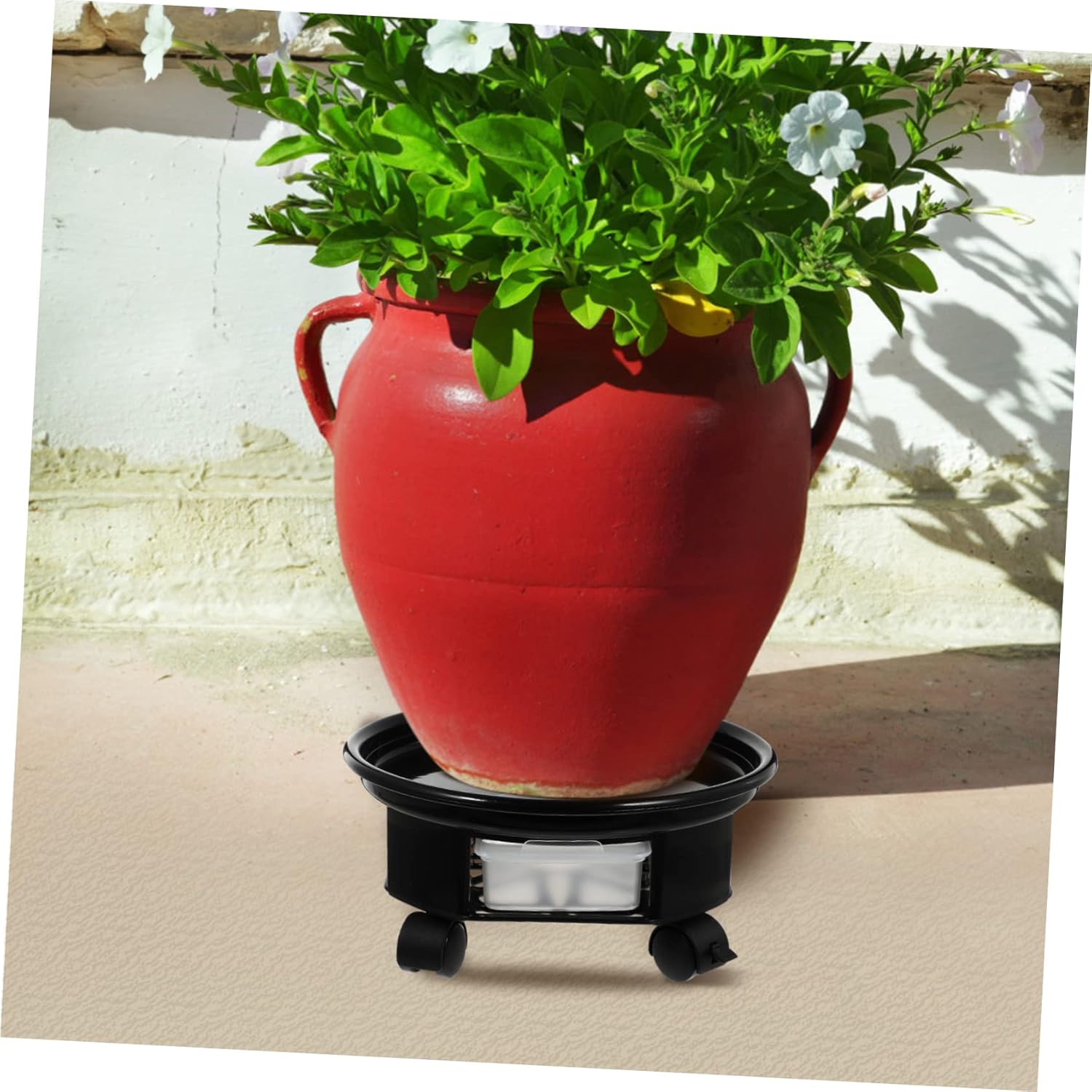 YARNOW 2 bandejas para macetas para plantas, macetas para plantas al aire libre, carros con ruedas, soporte para macetas resistente, estante rodante