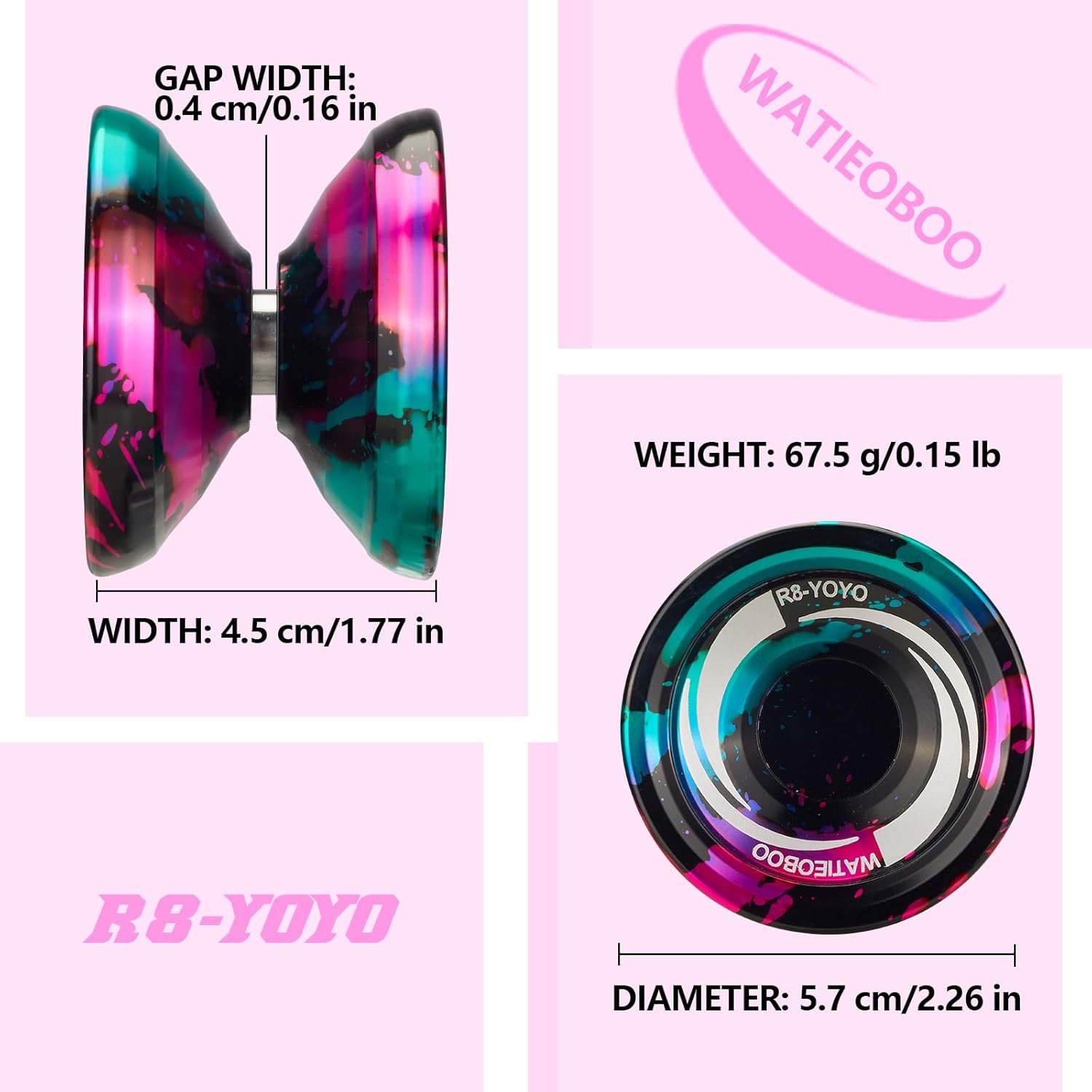 WATIEOBOO R8 Yoyo profesional sensible Yoyo, Yoyo de metal para niños principiantes, rodamiento Yoyo de repuesto para jugador Yoyo avanzado +