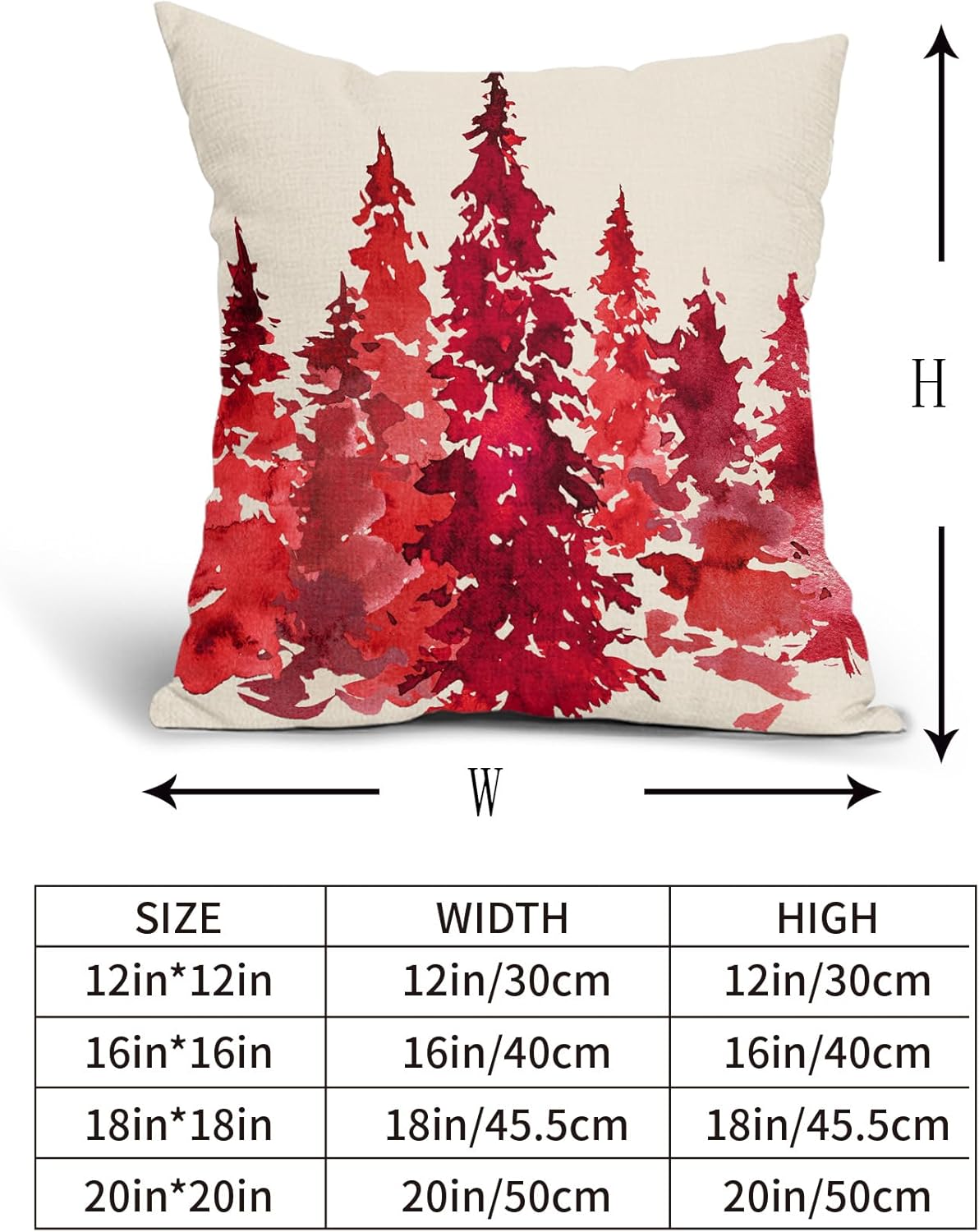 Juego de 2 fundas de almohada de árbol rojo acuarela de 18 x 18 pulgadas, fundas de almohada decorativas de Navidad con temática de naturaleza,