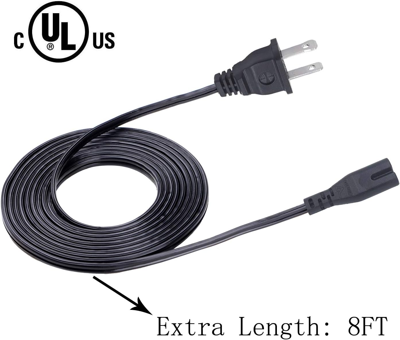 Cable de alimentación de repuesto de 8 pies con certificación UL para Samsung UN40 UN43 UN48 UN49 UN50 UN55 UN60 UN65 UN70 UN75 UN78 Series