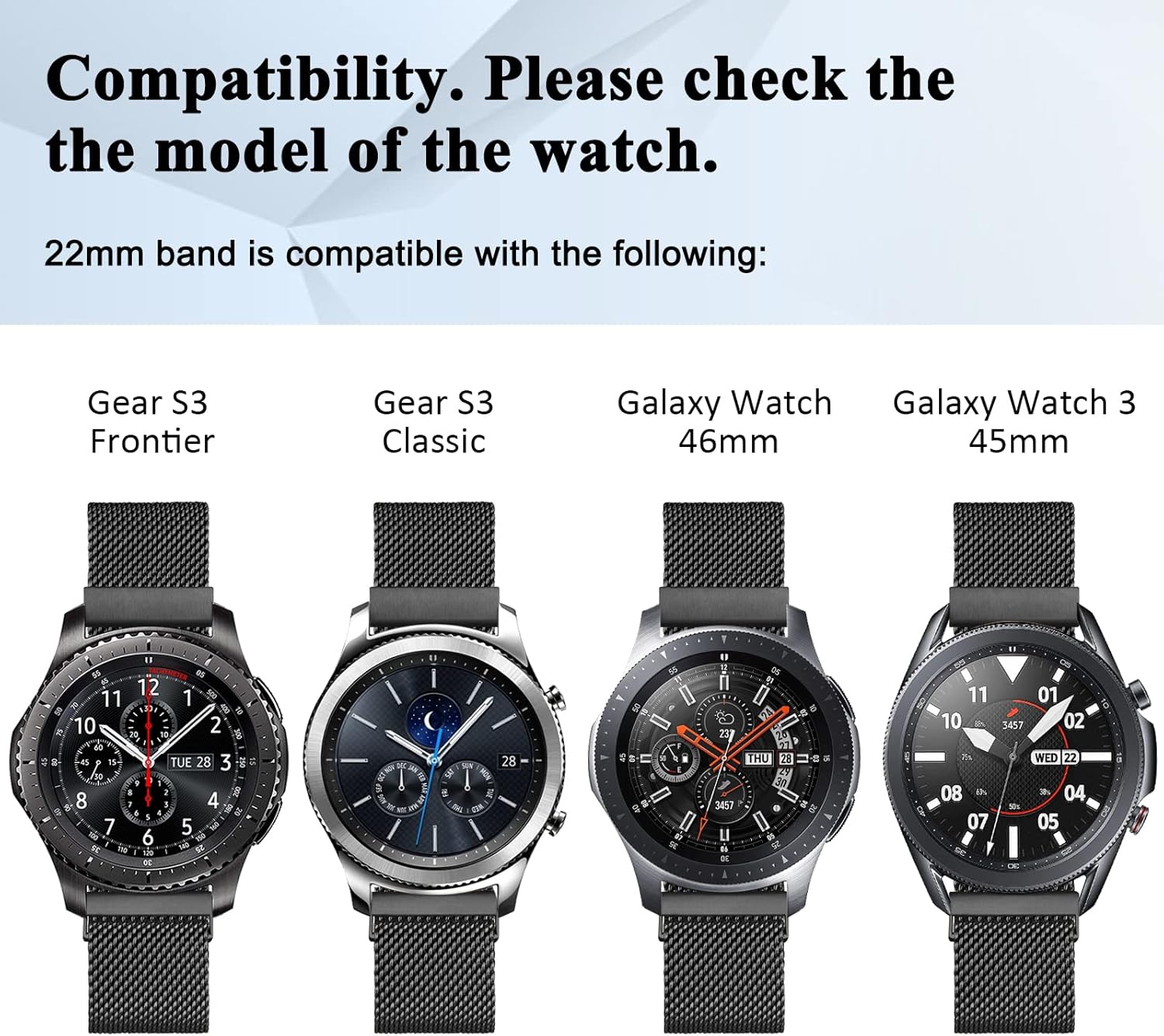 Meliya Bandas para Samsung Gear S3 FrontierClassic Bandas para mujeres y hombres, banda de repuesto de metal de acero inoxidable de 0.866 in para