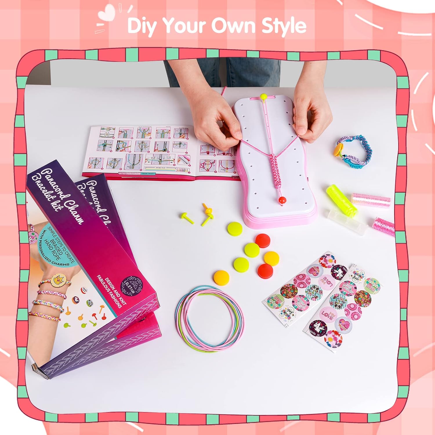 LELETAM Kit de fabricación de pulseras de la amistad, juguetes para artes y manualidades, herramienta para hacer cuerdas para niñas de 8, 9, 10, 11,