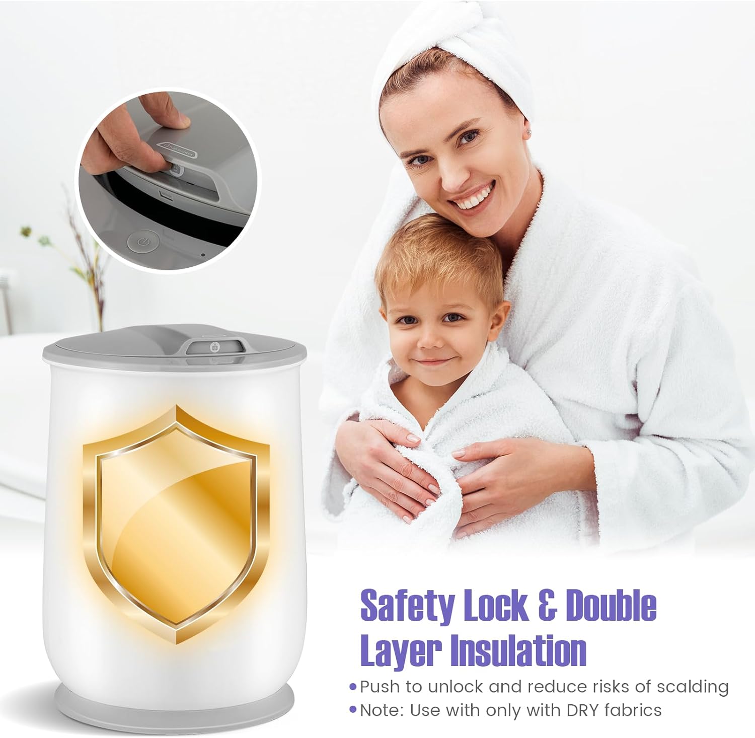 Tangkula Cubo calentador de toallas para baño, barril calentador de toallas con tapa abatible de 21 litros con bloqueo de seguridad, apagado