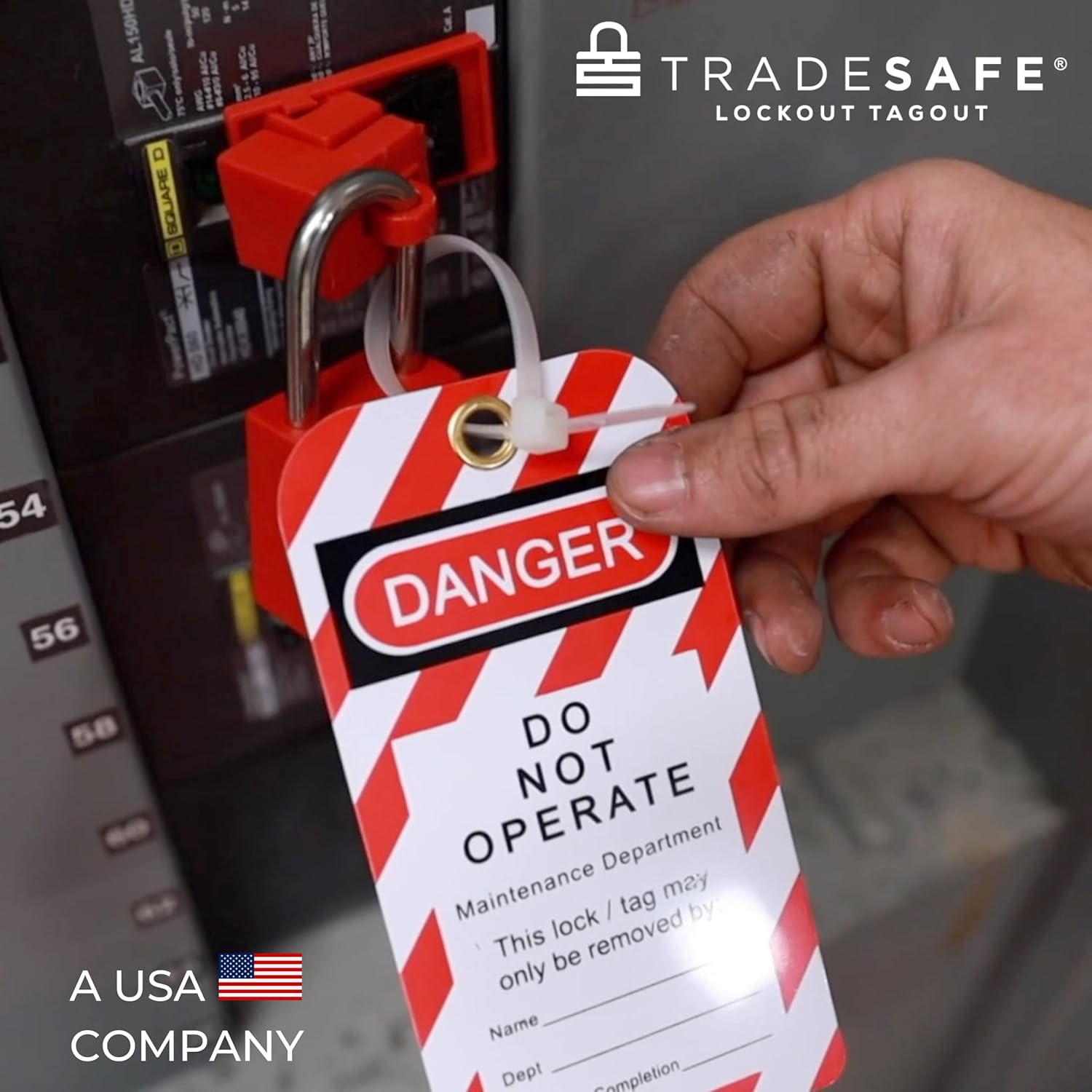 TRADESAFE Etiquetas de bloqueo – 10 etiquetas de peligro de no operar con 10 bridas, vinilo de alta calidad de 32 mil, etiquetas de loto compatibles