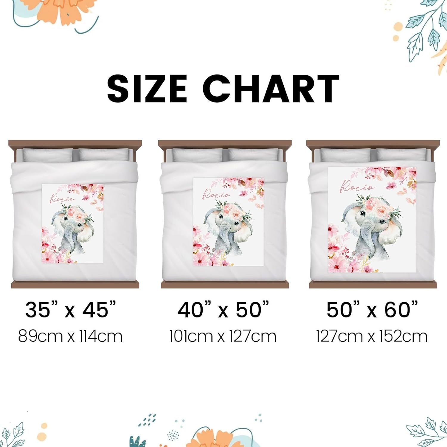 Manta personalizada con nombre, lindos diseños de elefantes Minky de felpa, manta personalizada para recién nacidos con nombre, el mejor regalo para