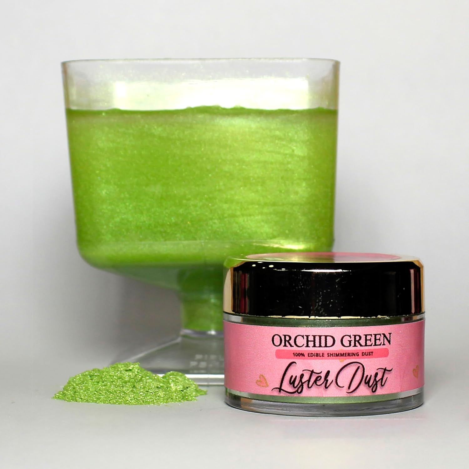 Luster Dust Purpurina comestible  Verde orquídea  Polvo de brillo comestible gourmet para decoración de pasteles, polvo gourmet para bebidas y