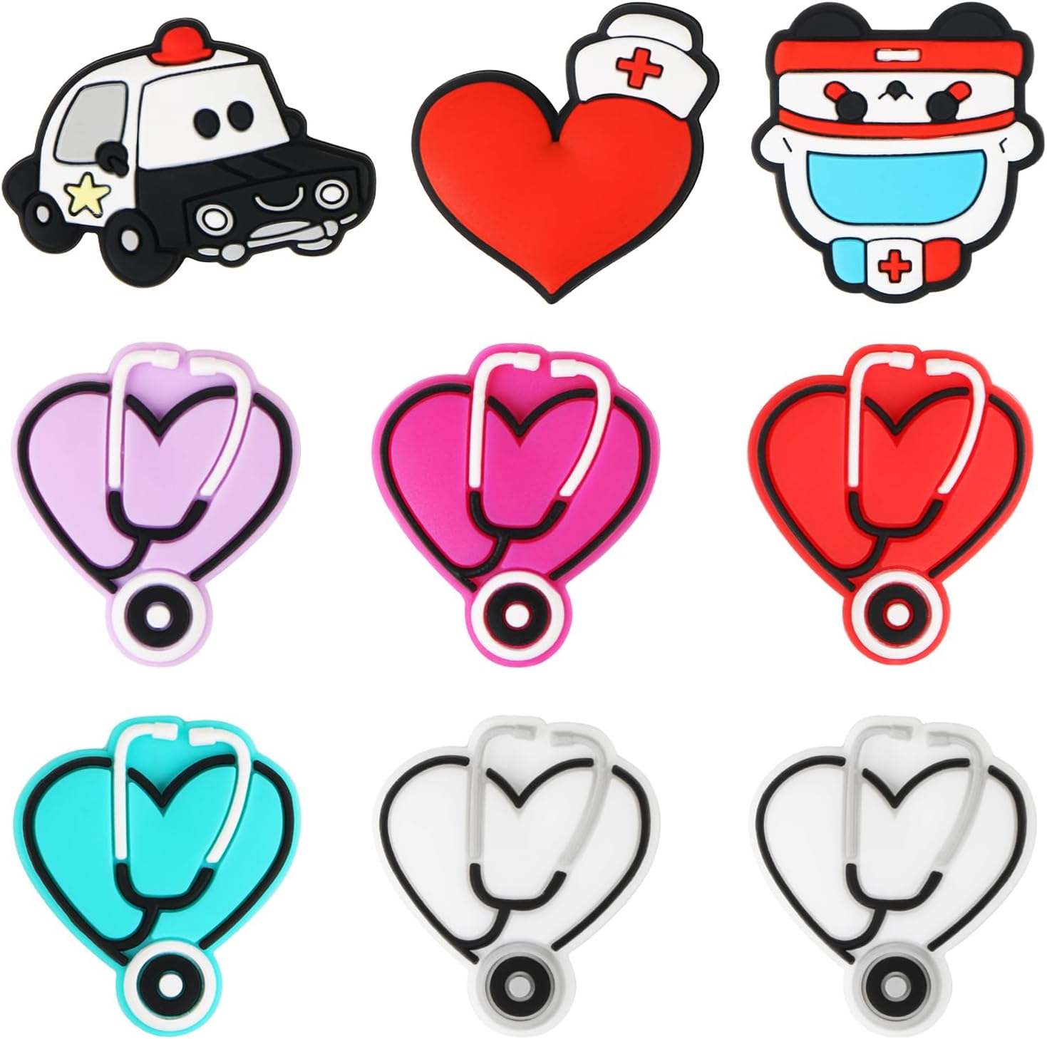 9 cuentas de silicona para estetoscopio de enfermera, cuentas focales de silicona con forma de corazón EVERMARKET para hacer llaveros, cuentas de