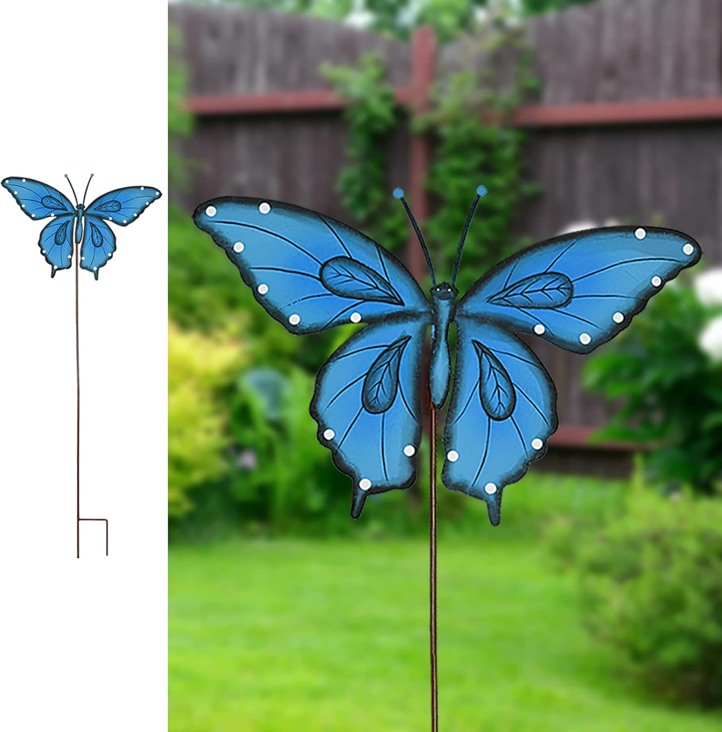 Estacas de metal para jardín, letrero decorativo para patio, decoración de camino, decoración de interiores y exteriores (mariposa azul)