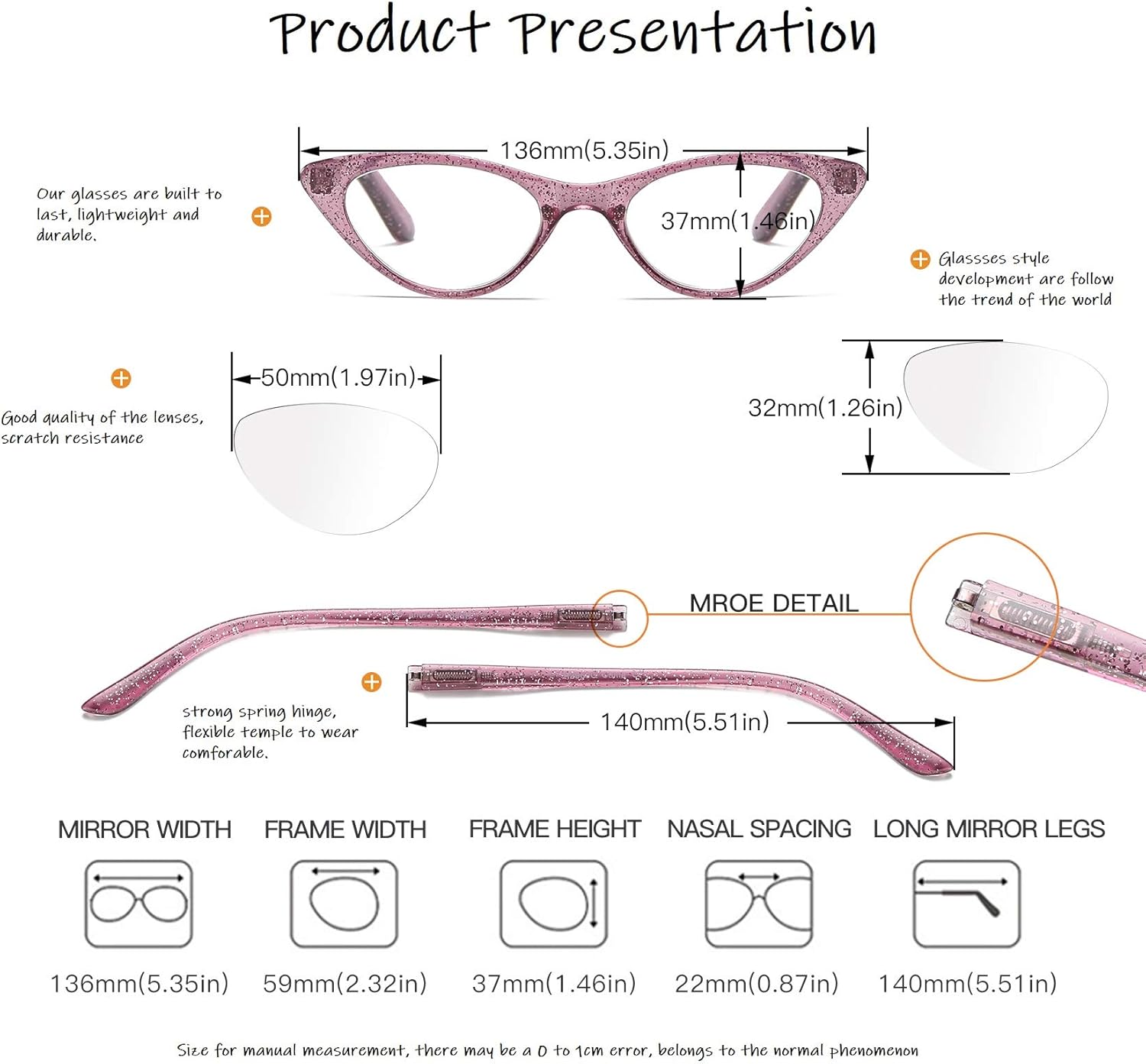 100 CLASSIC 4-Pack Reading Glasses Ladies Cateye Spring Hinges Reader Crystal Sand Temple Fashion Eyeglasses for Women