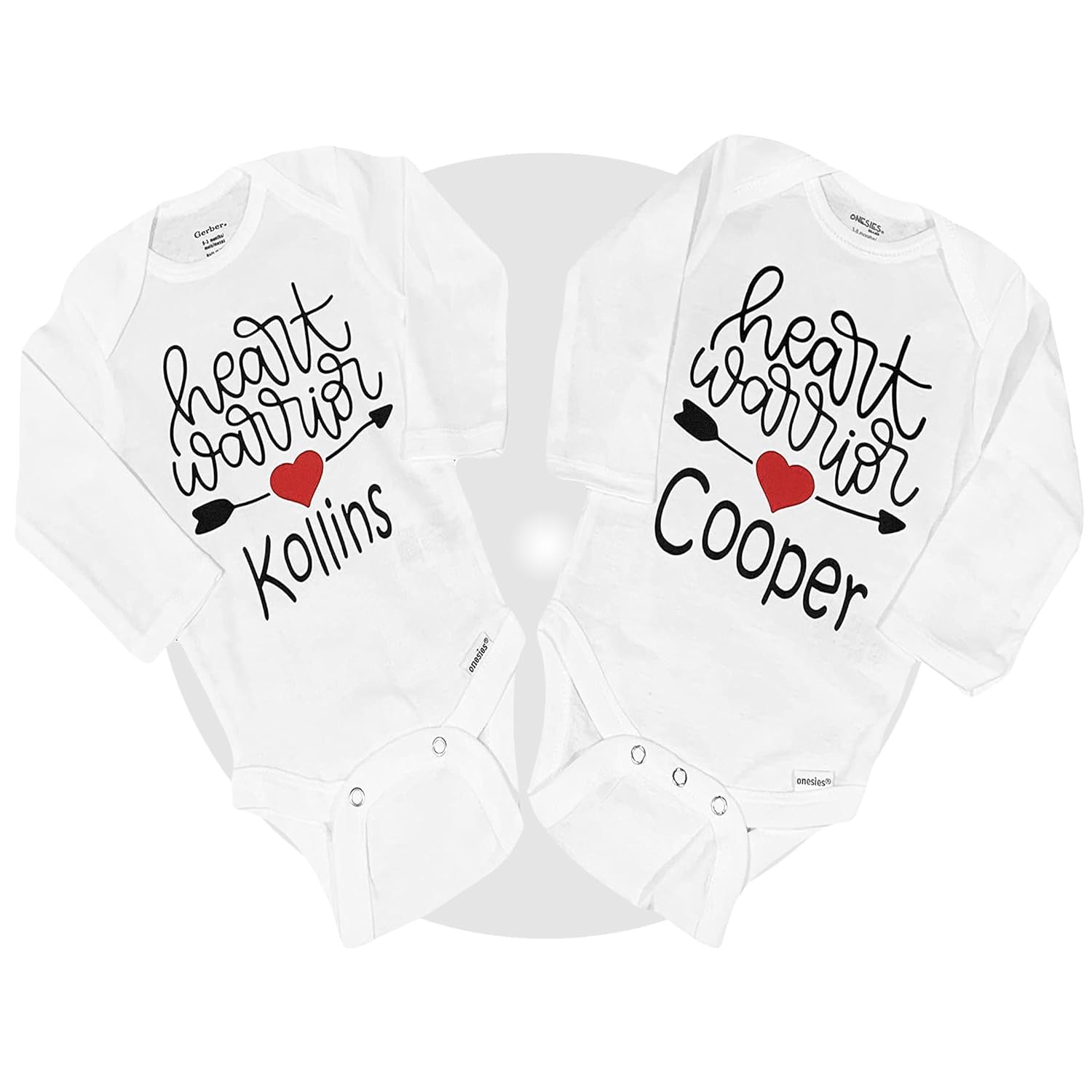 Heart Warrior Gifts – 100% Cotton Personalized Onesies – Unisex Sizing – Black or White Available – Gift Wrapped Free – CHD Awareness Baby Onesies –