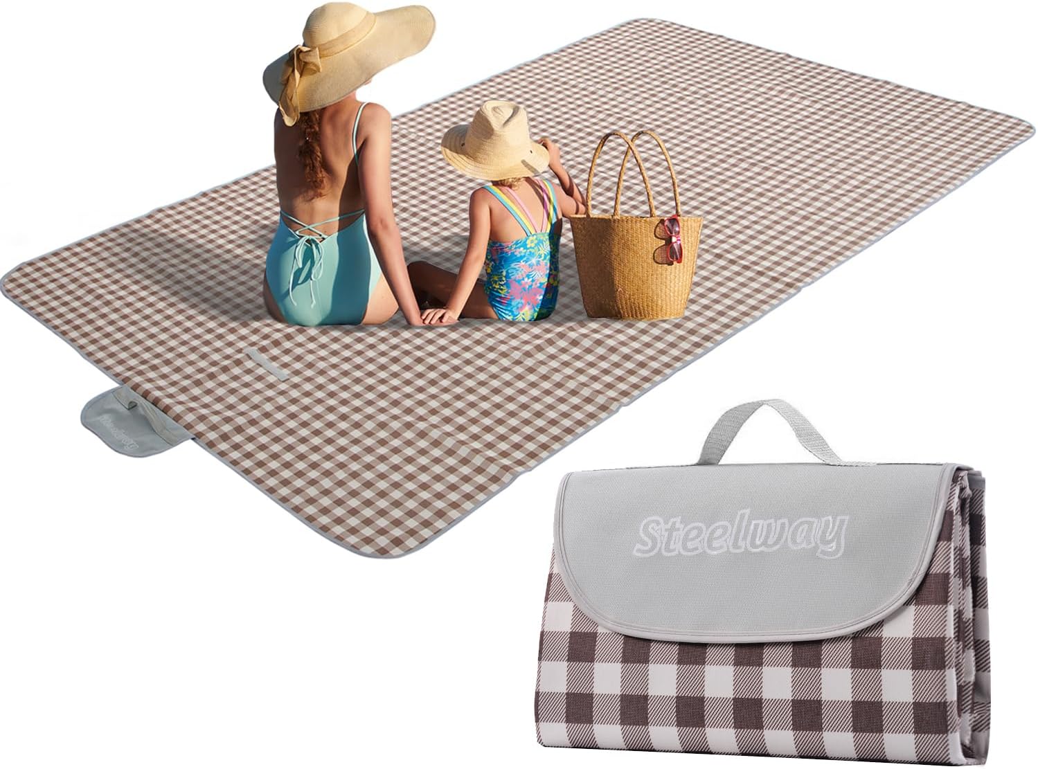 steelway Manta de picnic de 118 x 59 pulgadas, manta de playa extragrande, impermeable, a prueba de arena, plegable, para viajes, parque, césped,