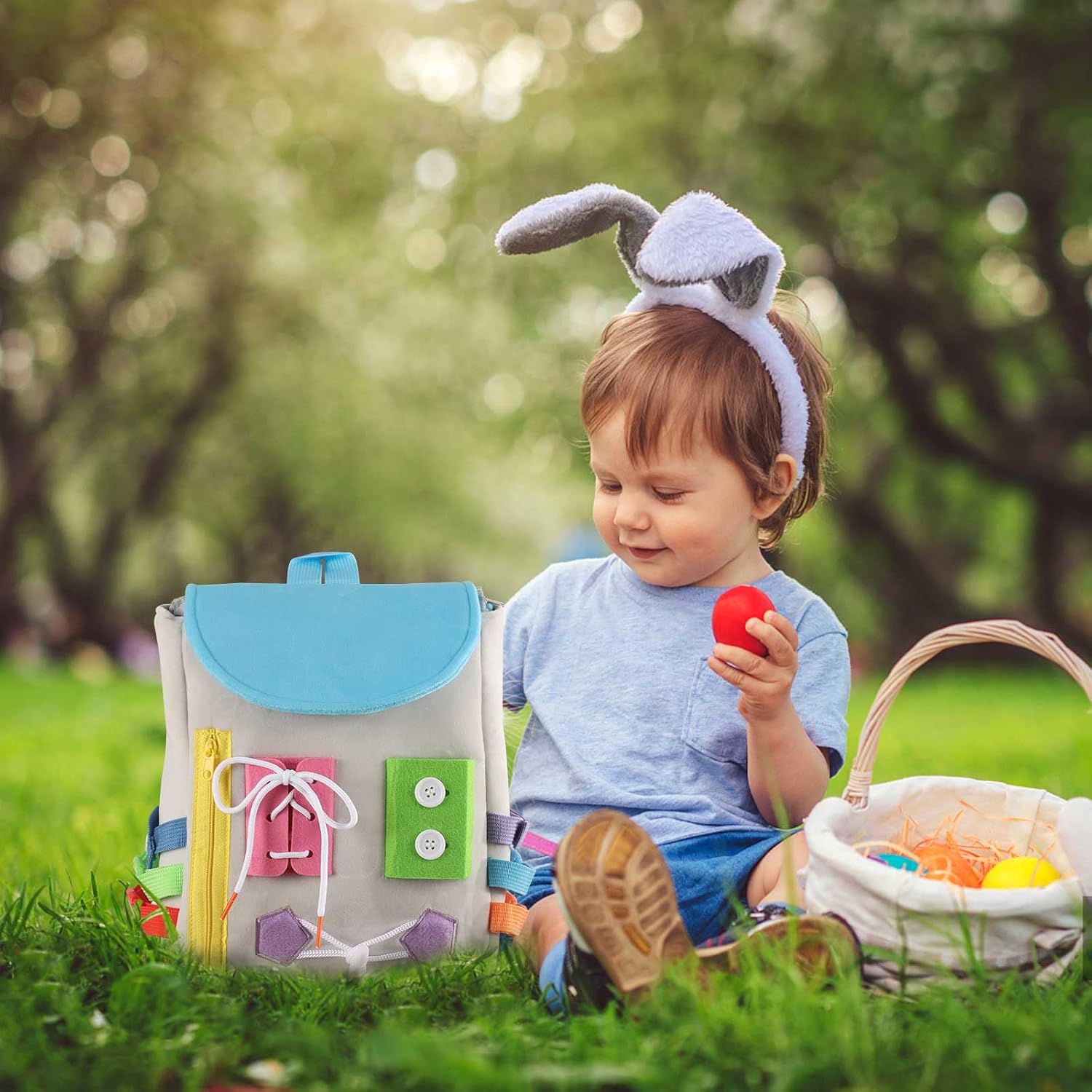 Busy Board – Mochila para niños pequeños con hebillas y juguetes de actividades de aprendizaje, desarrolla habilidades motoras finas y habilidades