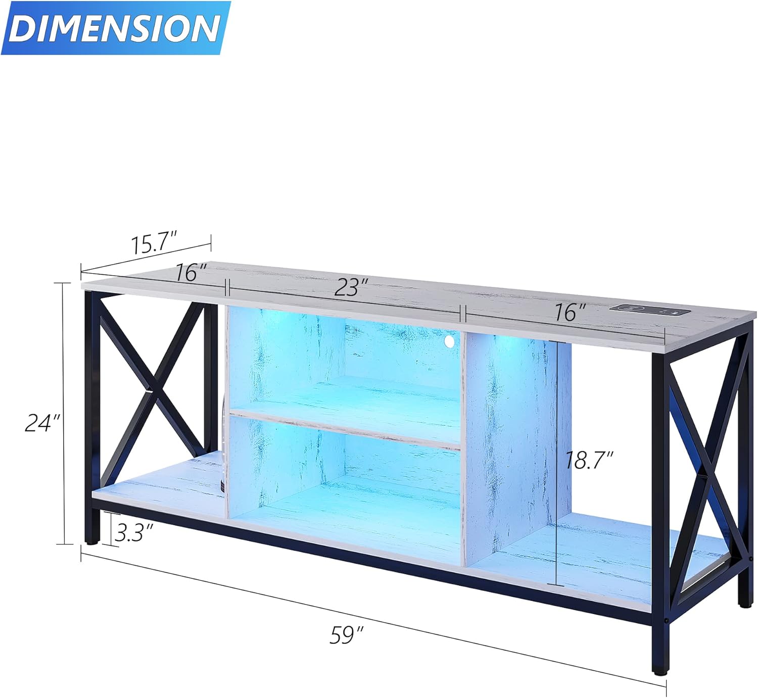 HNEBC Soporte de TV LED blanco con estación de carga USBinalámbrica, soportes de televisión con inducción automáticaluces LED ajustables, soporte de