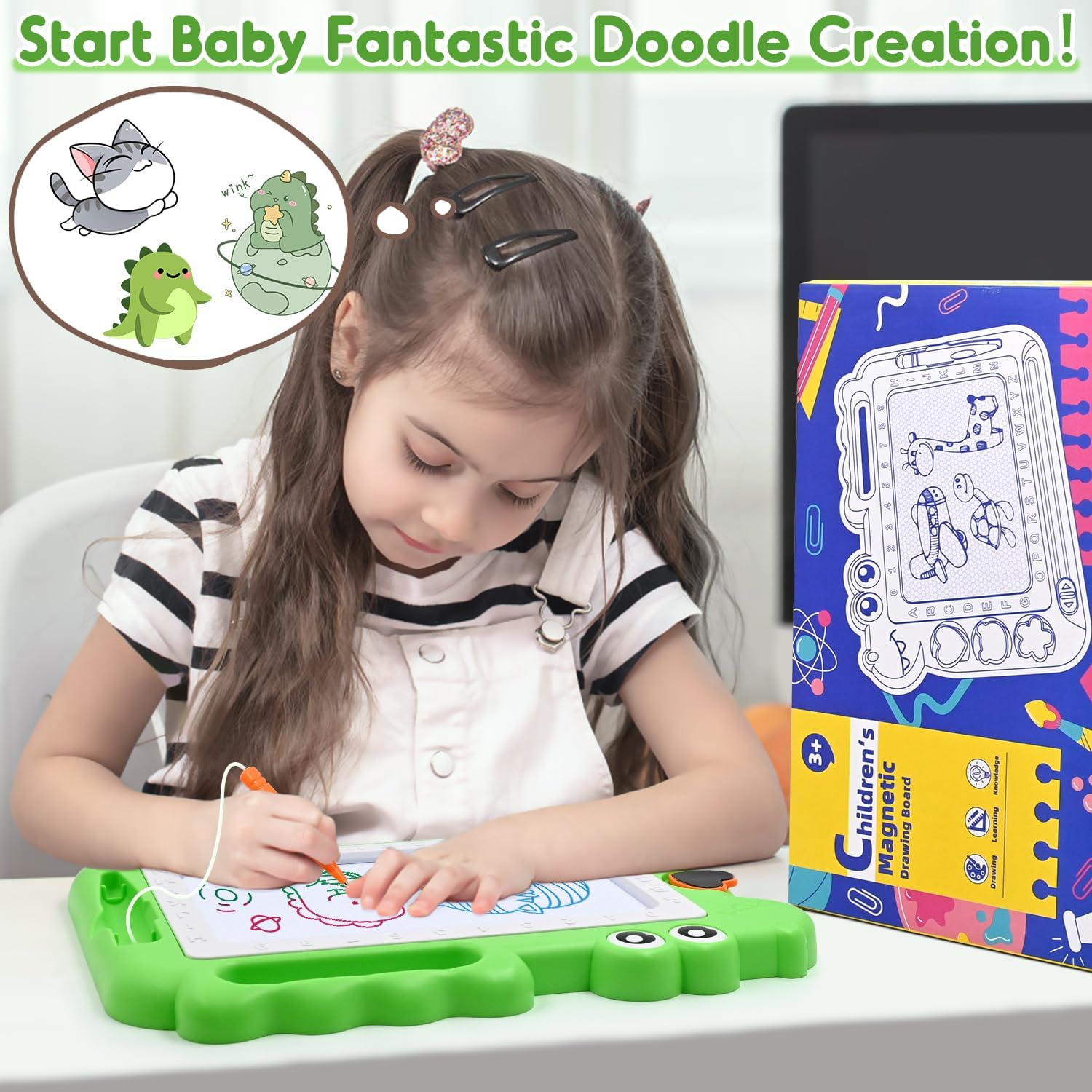 AiTuiTui Tabla de dibujo magnética para niños pequeños, regalo para niñas de 2 a 3 años, bloc de dibujo y dibujo para niños de 2 a 4 años, juegos de