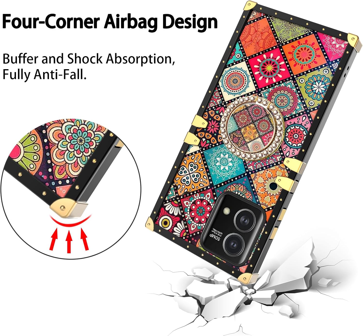 Funda cuadrada para Motorola Moto G Stylus 5G 2023 (no 20224G) con soporte de anillo, diseño de mandala retro de flores, esquinas reforzadas de