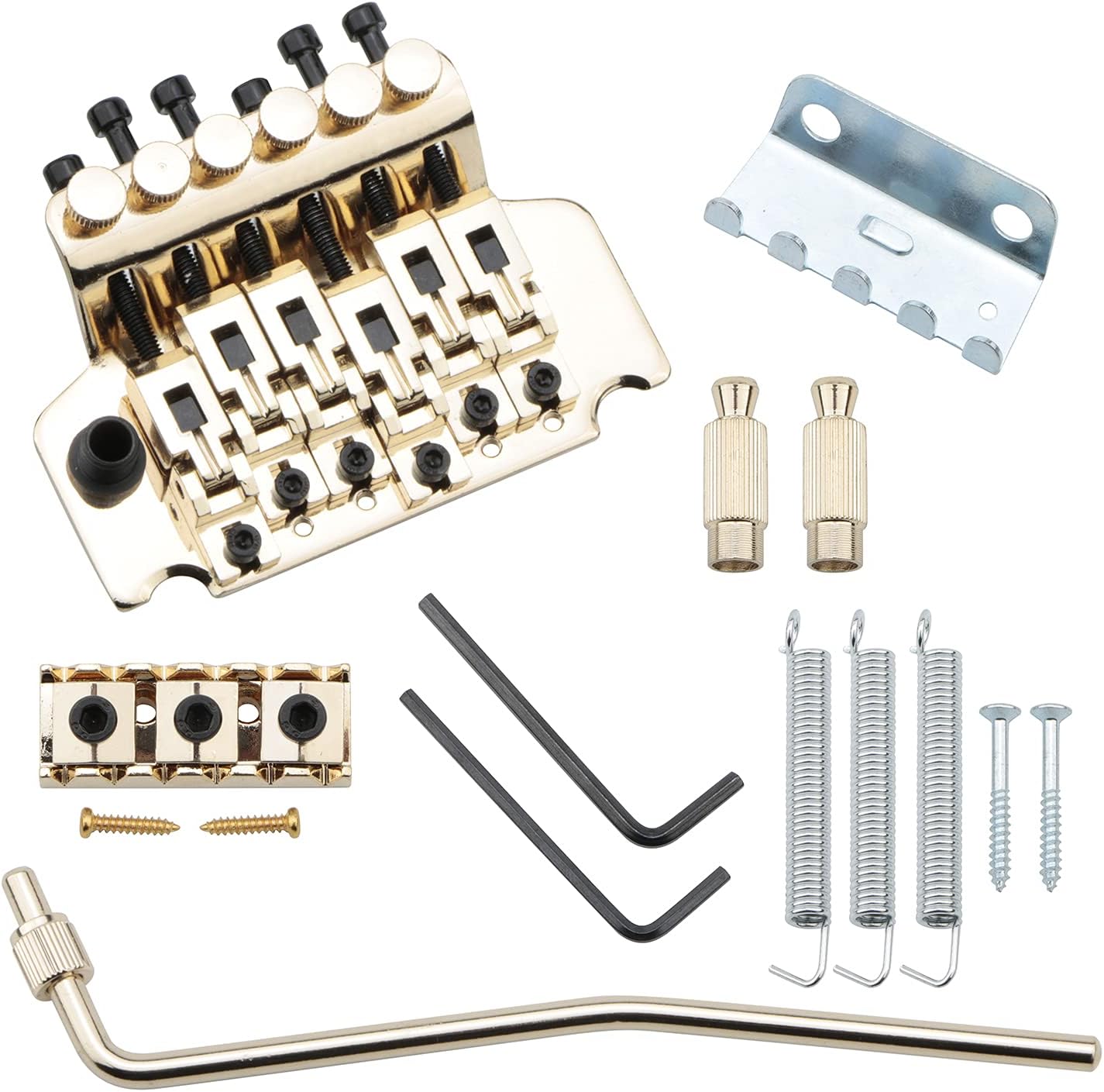 Juego de piezas de puente y puente de guitarra eléctrica dorada, puente de trémolo con barra de bloqueo doble Strat para Floyd Rose