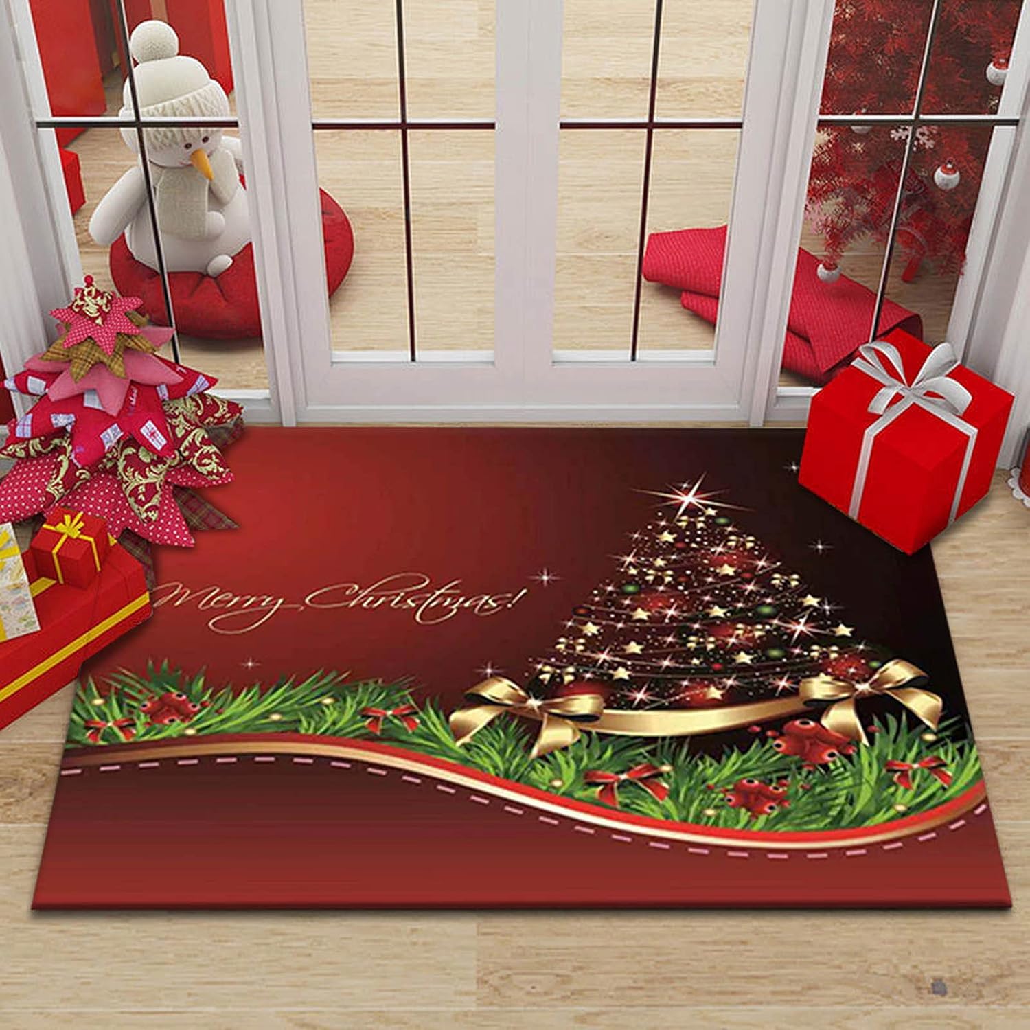 Tapete de puerta de Navidad de 36 x 24 pulgadas, divertido tapete de bienvenida para puerta delantera, tapete de entrada de PVC antideslizante para