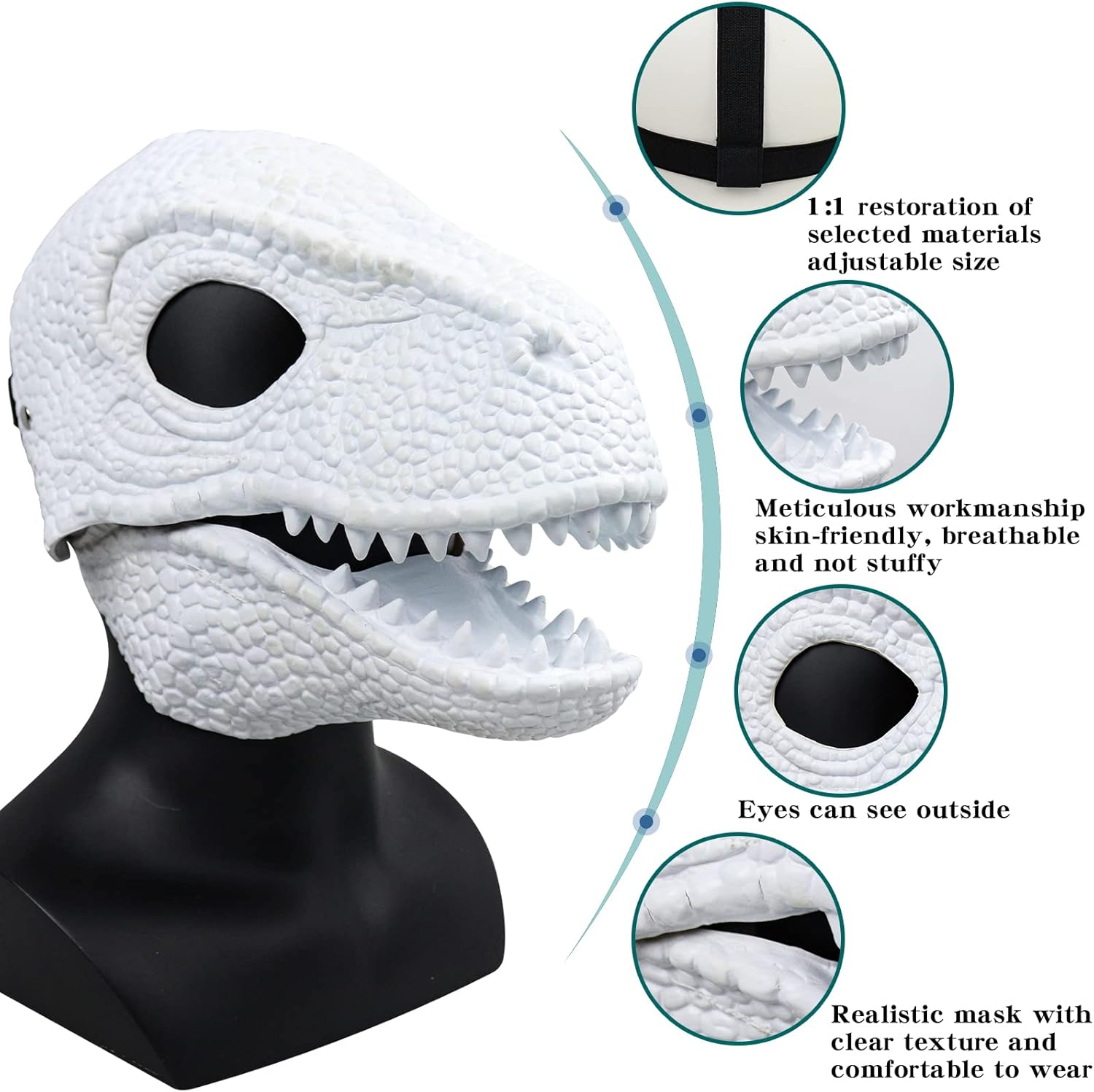 AMUGEL Máscara de dinosaurio con mandíbula de apertura, disfraz de dinosaurio para Halloween, dinosaurio, cosplay, fiesta, accesorios