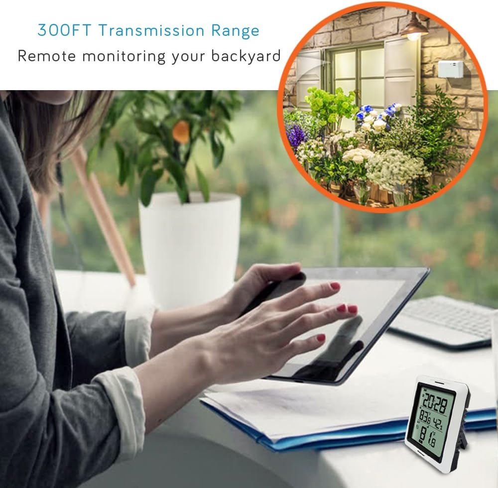 ECOWITT WH0280 – Termómetro inalámbrico para interiores y exteriores con monitor higrómetro interior, incluye termómetro WH53 para exteriores y