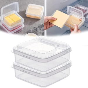 Recipiente de queso en rodajas de 2 piezas para refrigerador con tapa abatible, caja de almacenamiento de rebanadas de queso con bloque de Recipiente de queso en rodajas de 2 piezas para refrigerador con tapa abatible, caja de almacenamiento de rebanadas de queso con bloque de