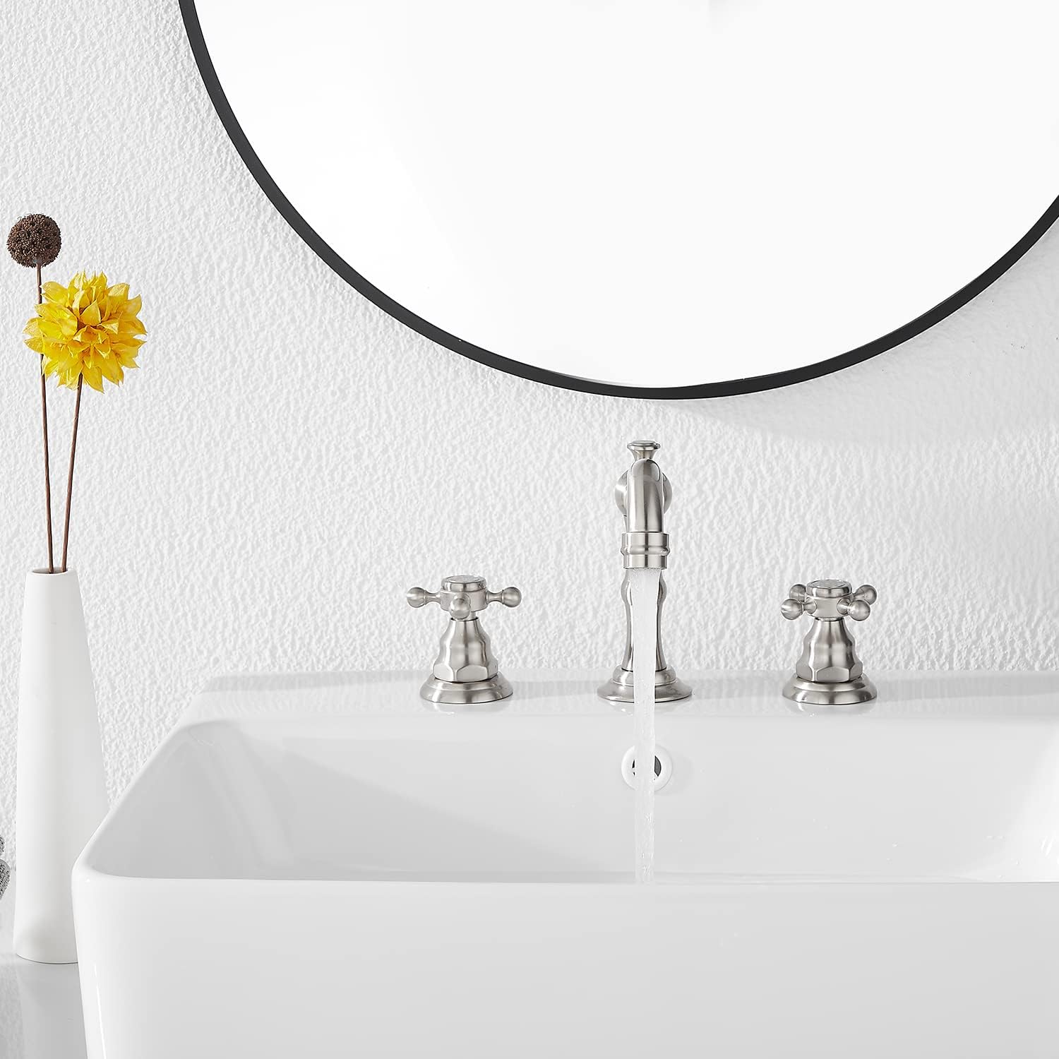 GGStudy – Grifo mezclador de 2 manijas para lavabo de tres agujeros, para lavabo de baño extendido de 8 a 16 pulgadas, con desagüe de metal que se