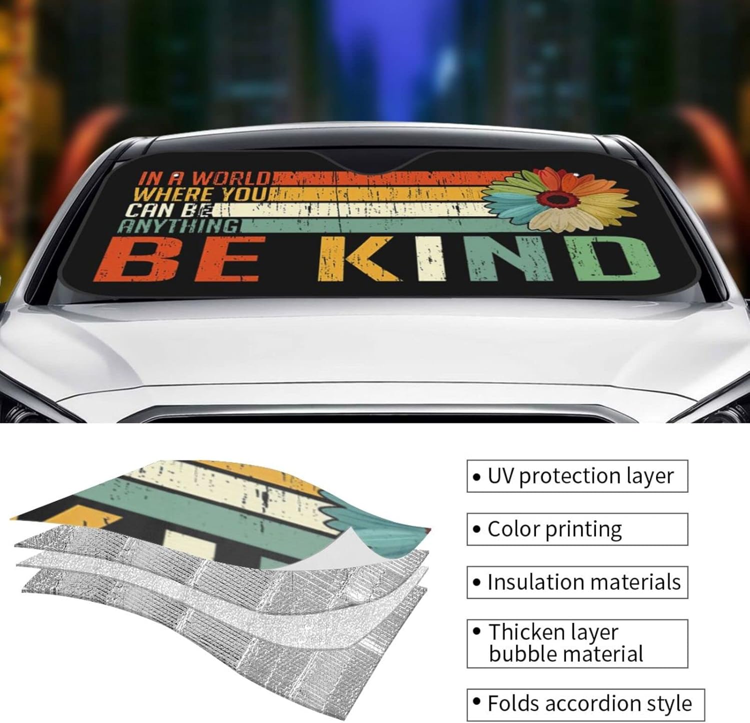 World Where Anything Kind – Parasol frontal plegable para automóvil, bloquea los rayos UV, mantiene tu vehículo fresco