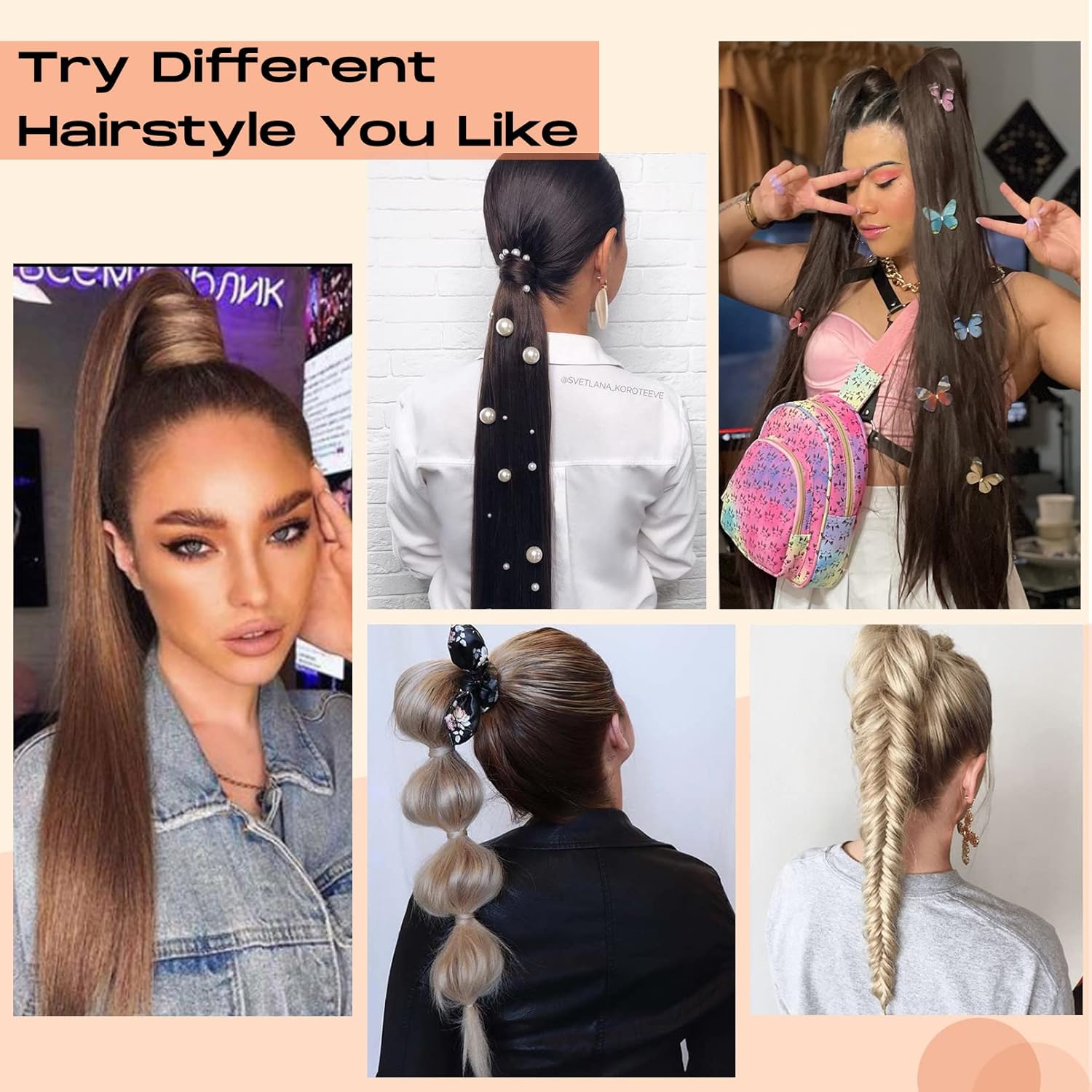 SEIKEA Extensión de cola de caballo larga recta envolvente con clip, extensiones de cabello sintético suave natural para mujer, 35 pulgadas, marrón