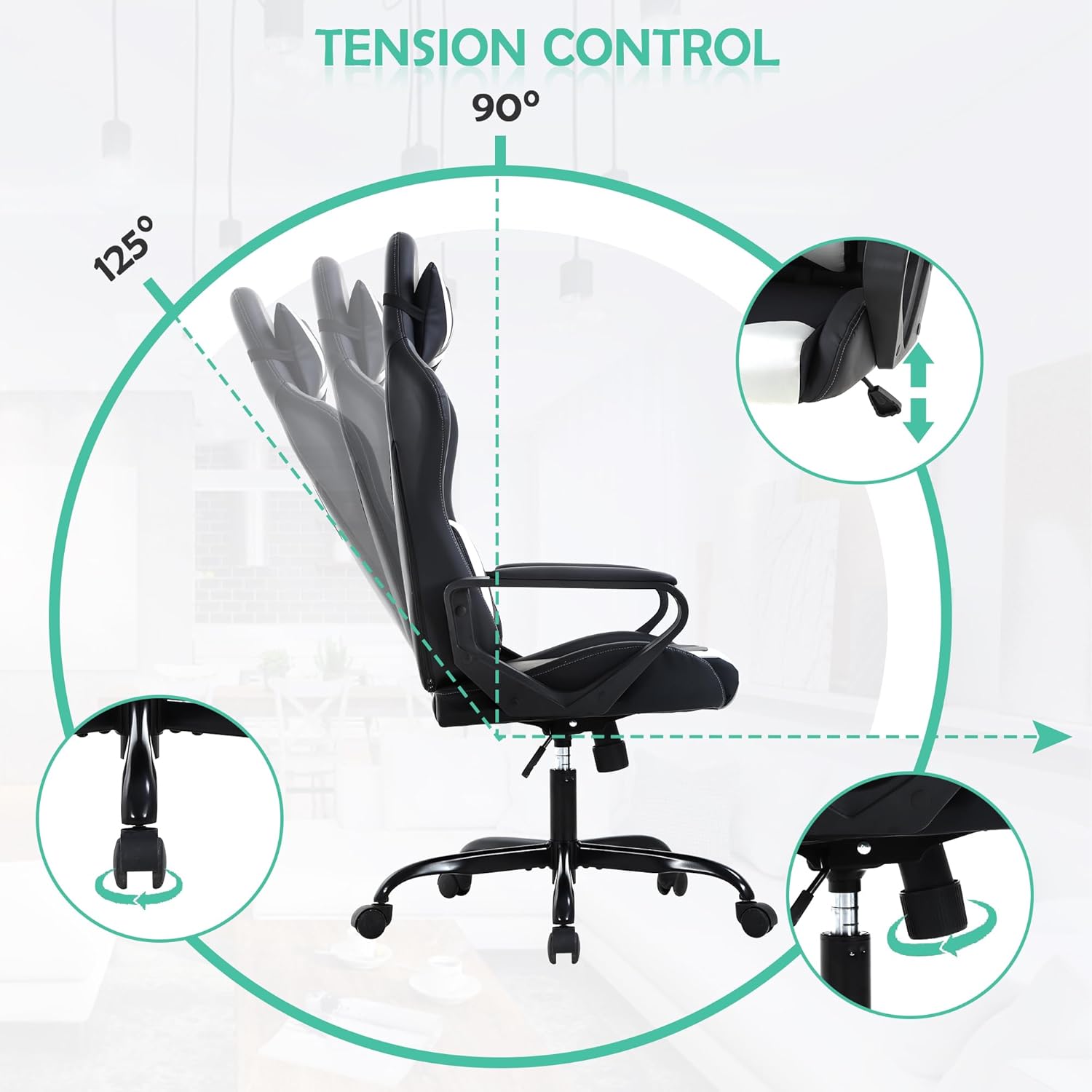 Silla para videojuegos, silla de videojuegos, silla de juegos de computadora barata, silla de juegos de piel sintética, respaldo alto, silla