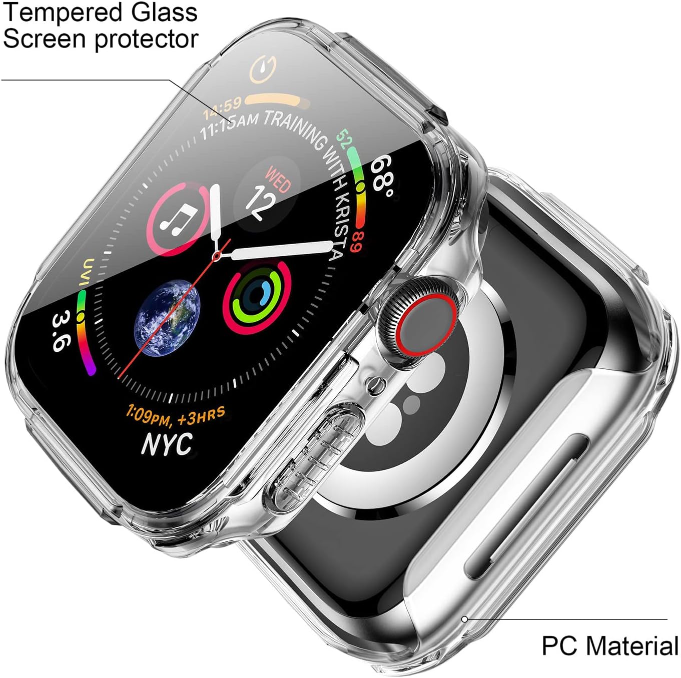 Mesime Funda resistente compatible con Apple Watch Series 9, 8, 7, 1.614 in con protector de pantalla de vidrio templado, funda para iWatch
