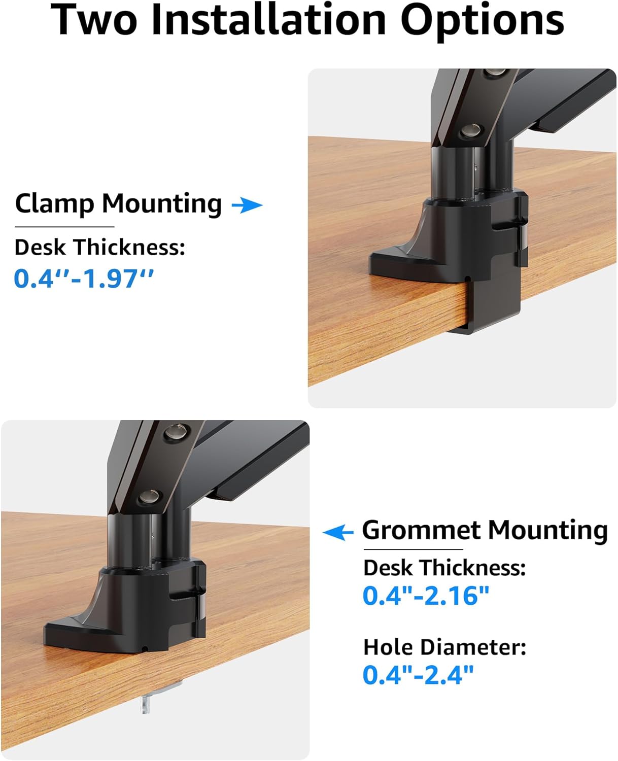 MOUNTUP Soporte de monitor doble para pantalla ultraancha de 17 a 42 pulgadas, soporta 6.6-33 libras, soporte de escritorio con brazo de monitor