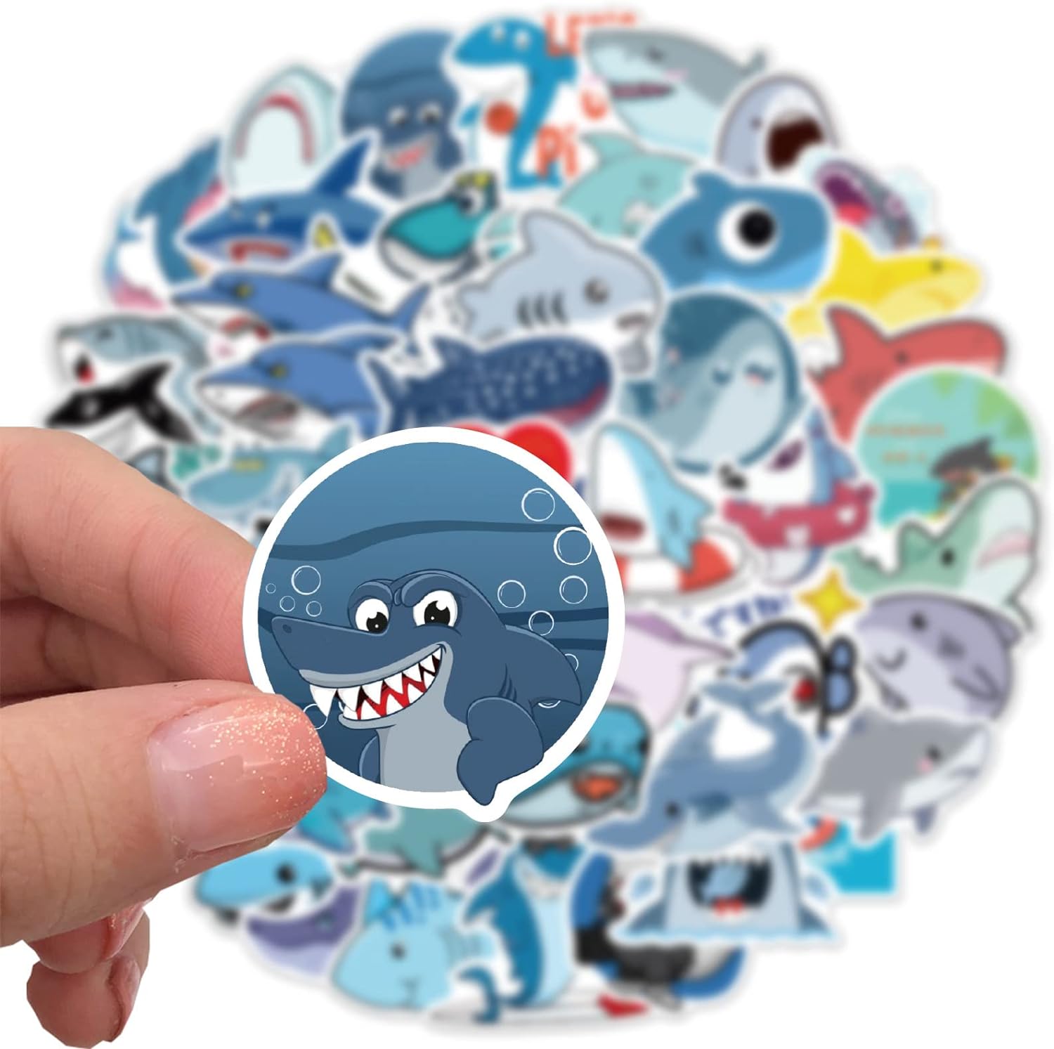 Calcomanías de tiburón para niños y niños, 50 calcomanías de vinilo impermeables de animales marinos para botella de agua, laptop, equipaje,
