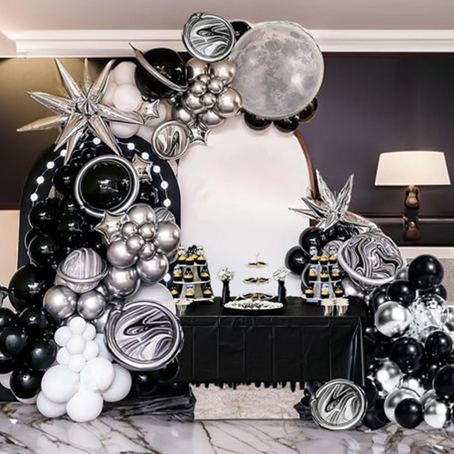 Paready Globos negros y plateados, 30 globos de fiesta negros y blancos de 12 pulgadas, globos de látex metálicos plateados y blancos, globos de