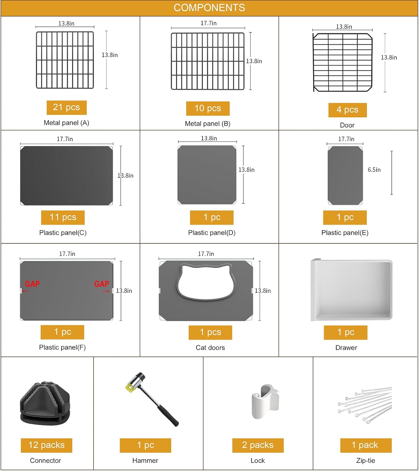 Jaula para gatos con caja de arena, recintos para gatos de 4 niveles, corralito grande, desmontable, alambre de metal, jaula para interiores, lugar