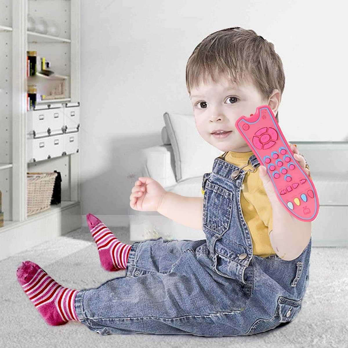 Juguete de control remoto de TV para bebés con luz y sonido, juguete de control remoto realista para niños con inglés, francés, español 3 idiomas,