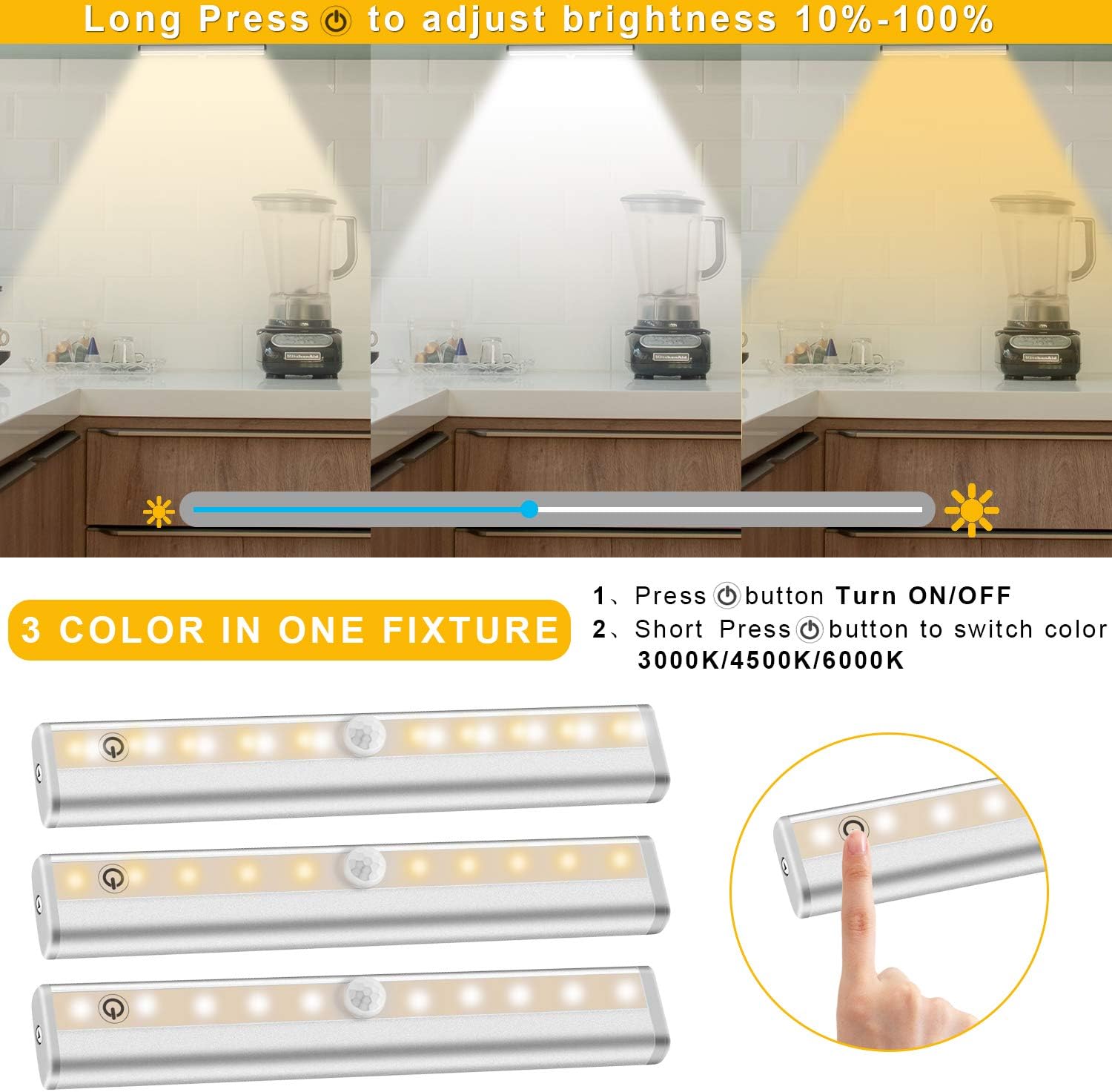 Luz LED para armario, 20 LED, recargable, control remoto, luz debajo del gabinete, iluminación inalámbrica, barra de luz nocturna en cualquier lugar