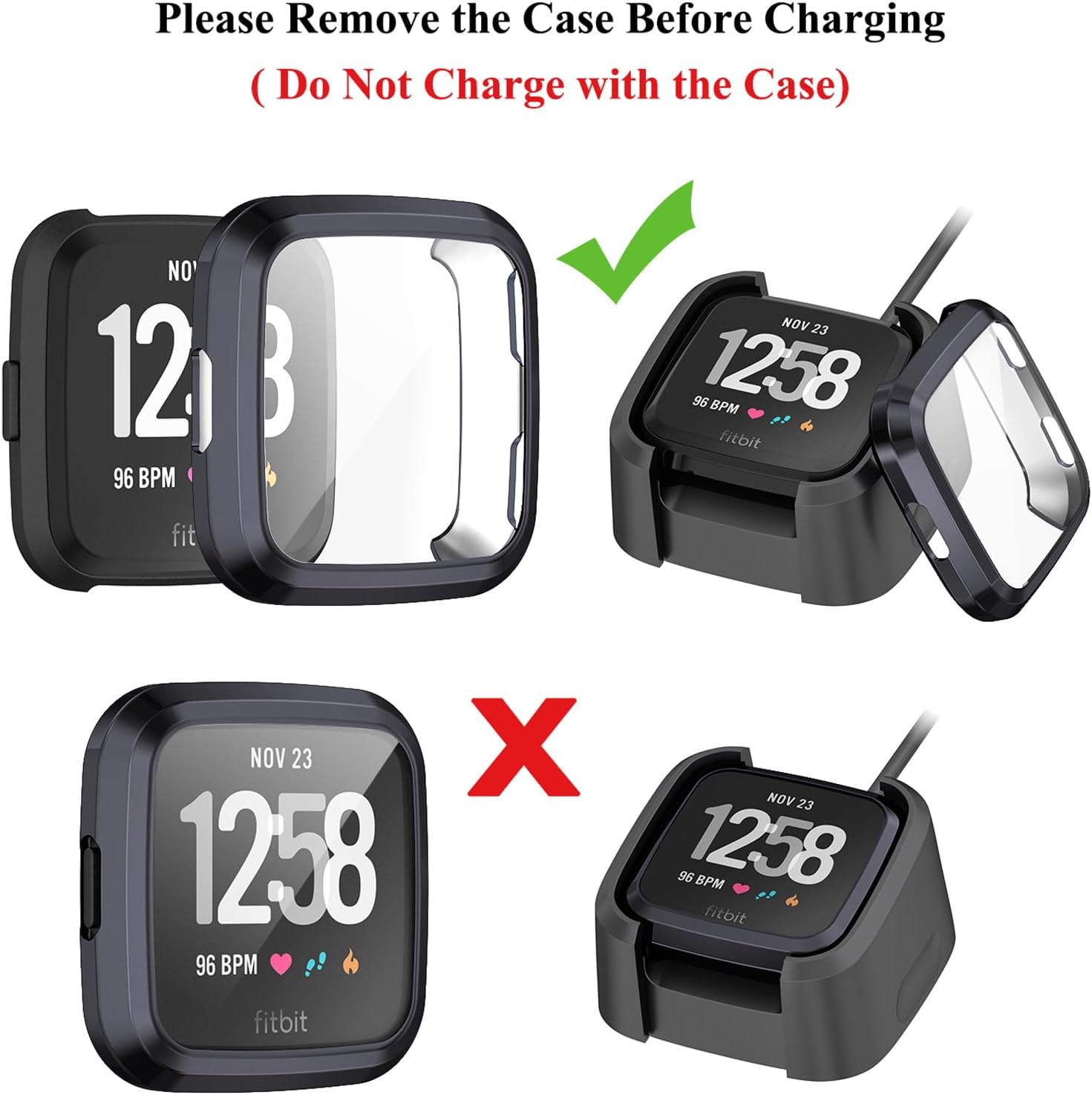 Funda protectora de pantalla compatible con Fitbit Versa, 4 unidades, cubierta protectora completa de TPU suave para accesorios de reloj inteligente
