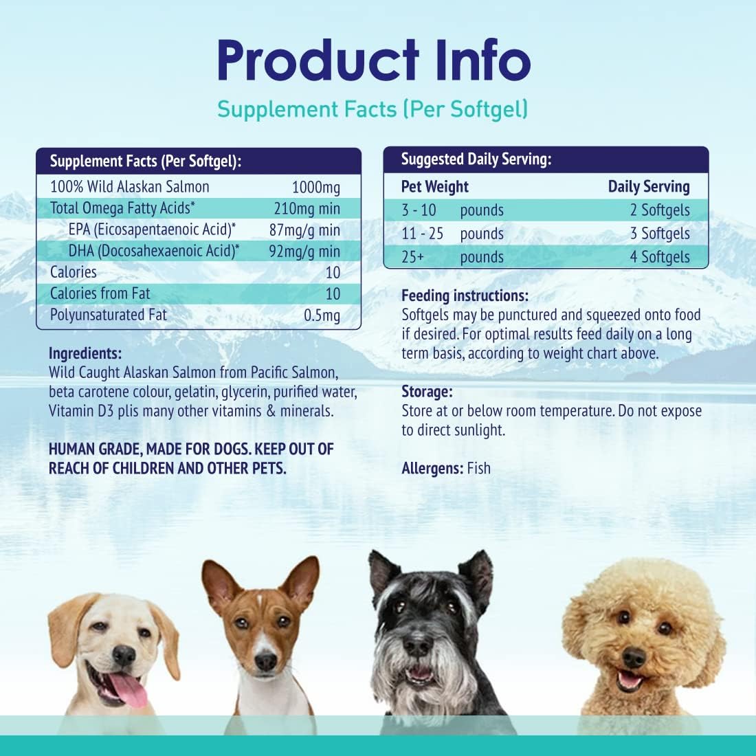 Aceite de salmón puro de Alaska salvaje para perros, suplemento de aceite de pescado Omega 3 para una piel saludable y un pelaje brillante, evita la