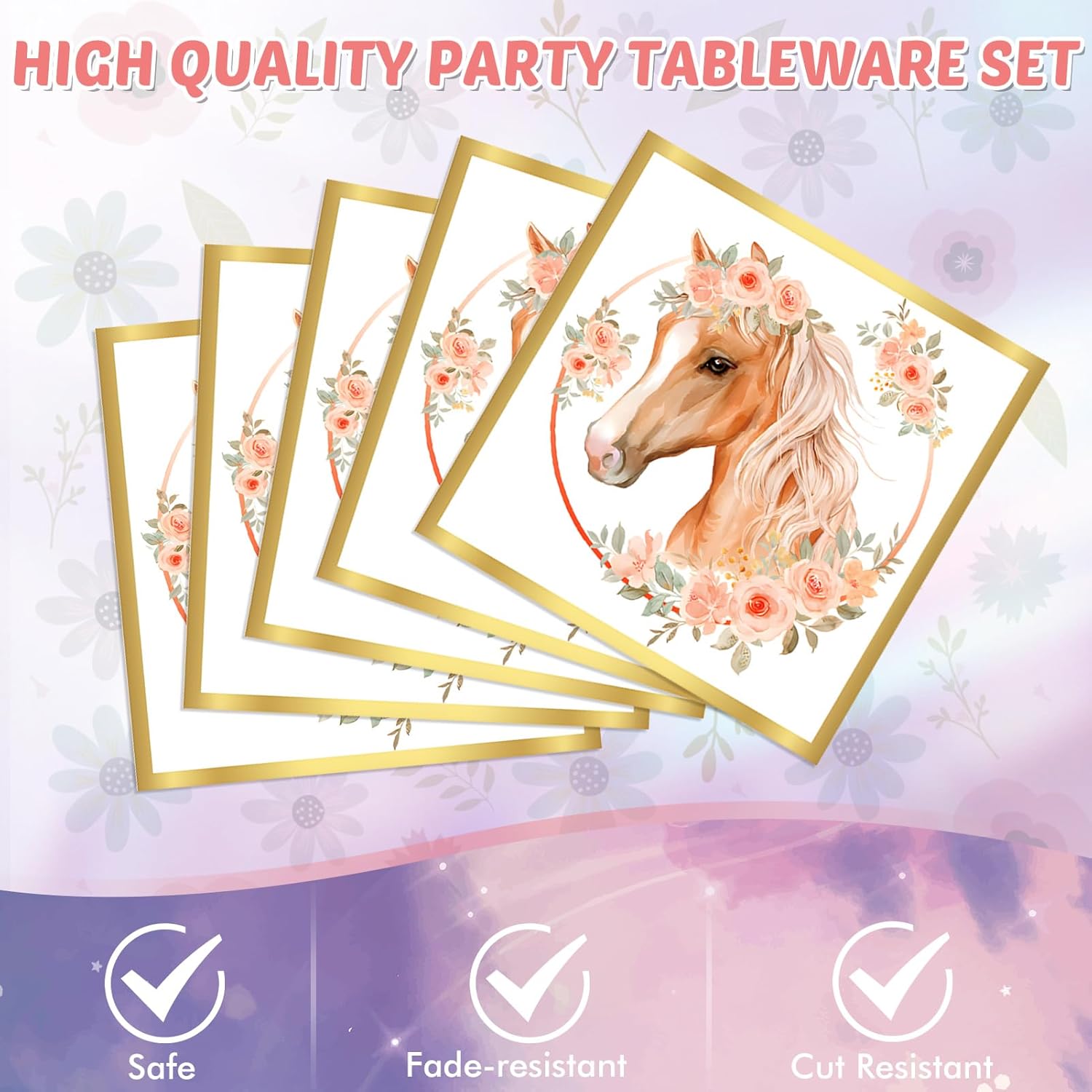 41 piezas de suministros para fiesta de cumpleaños de caballo, decoración de fiesta de vaquera, vajilla de 20 platos y 20 servilletas, 1 mantel para
