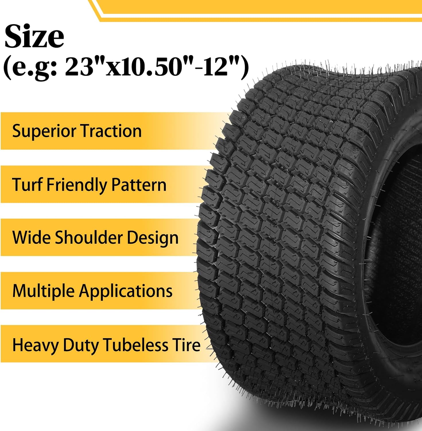 Juego de 2 neumáticos para cortacésped de 23 x 10.50-12 para tractor de jardín, carrito de golf, neumático de 23 x 10.50 x 12 4PR sin cámara