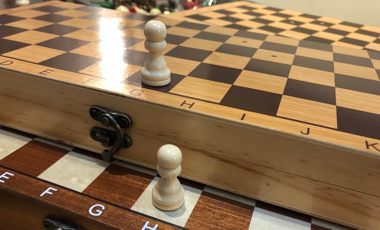 Tablero de ajedrez plegable de madera de pino para 4 jugadores con piezas de madera