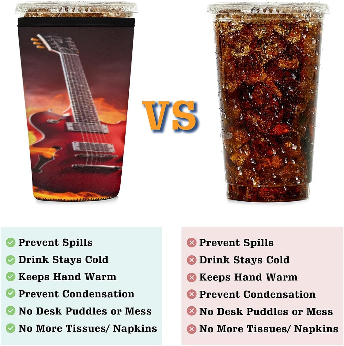 Funda aislante reutilizable para guitarra de fuego, funda aislante de guitarra musical para bebidas frías, soporte de taza de neopreno para bebidas