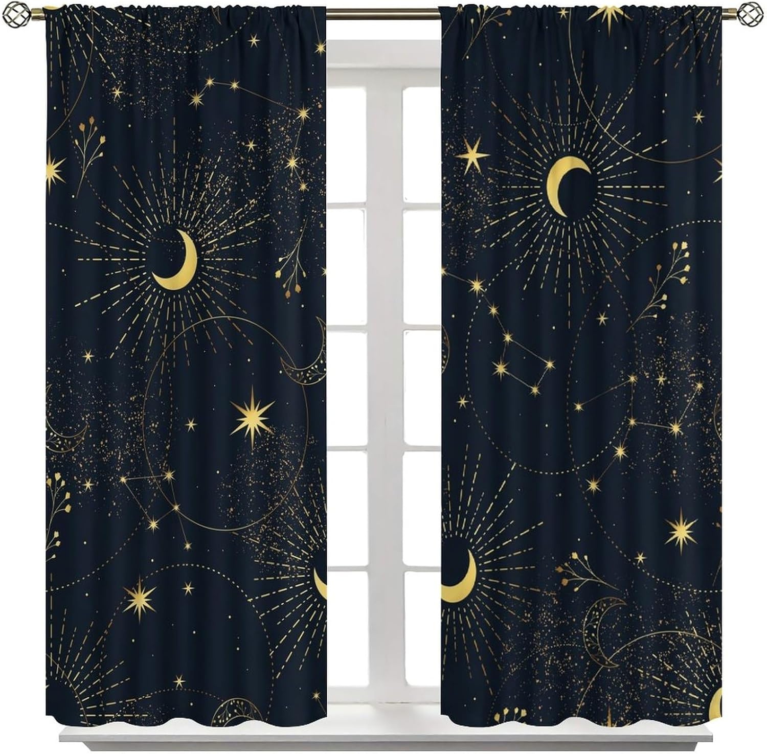 Cortinas opacas con diseño de estrellas y luna, diseño de cielo estrellado de dibujos animados, bohemio, con bolsillo para cortinero, tratamiento de