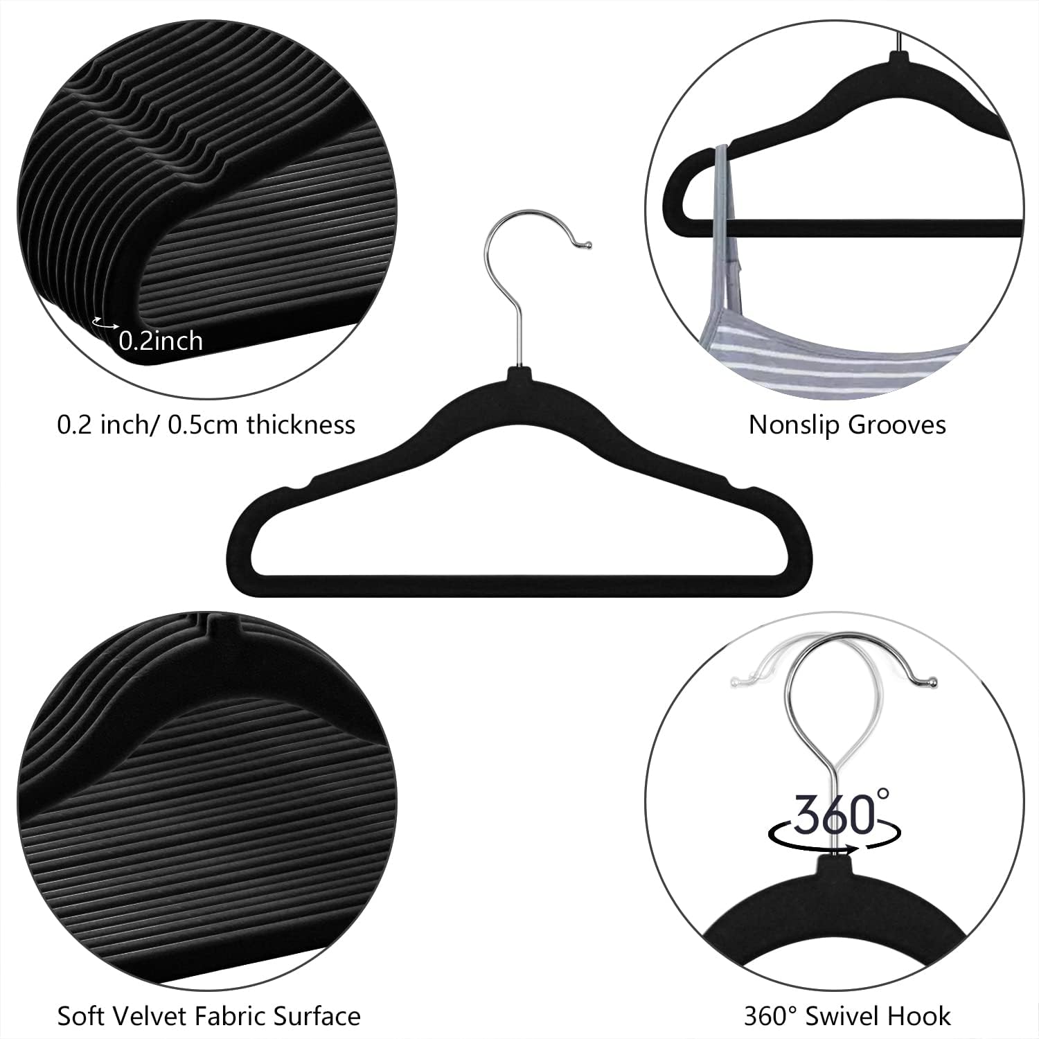 Perchas de terciopelo para niños, perchas de terciopelo para bebés, perchas de fieltro para niños pequeños (negro, paquete de 30)