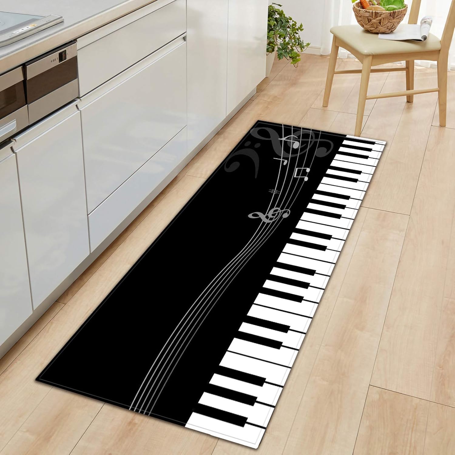 SOONHUA Alfombra de cocina, patrón de teclado de piano 3D, tapete de cocina para protección del suelo, tapete antideslizante para el hogar, entrada,