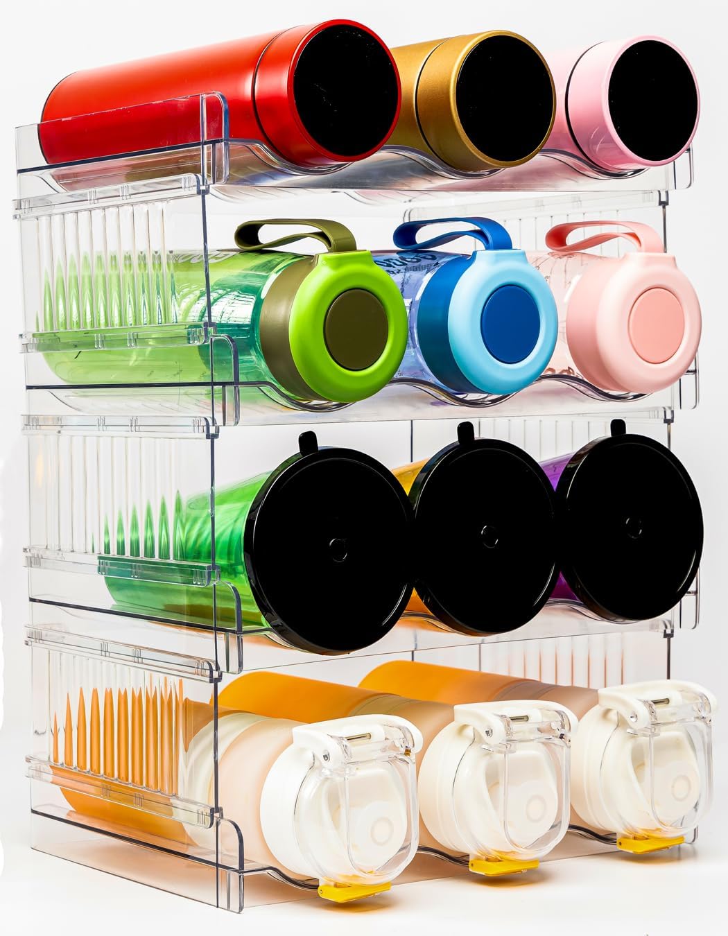 Organizador de botellas de agua, organizador de botellas, paquete de 4 estantes para botellas de agua, organizador de vasos para organización de