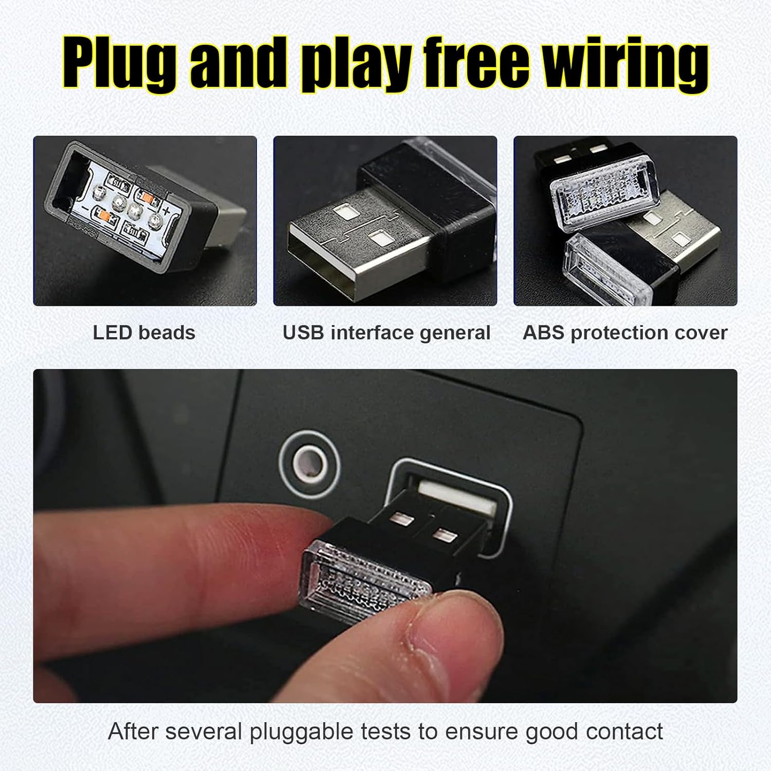 Ziciner 4 lámparas LED USB para interior del automóvil, mini luz nocturna LED portátil, kit de iluminación ambiental de interfaz USB enchufable,